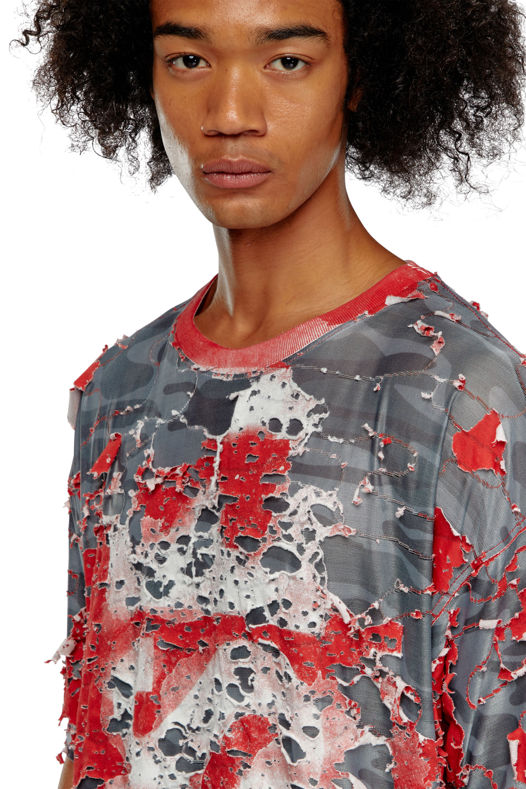 Diesel - T-BOXT-PEEL, Herren Logo-T-Shirt aus Destroyed-Jersey in Rot - 5