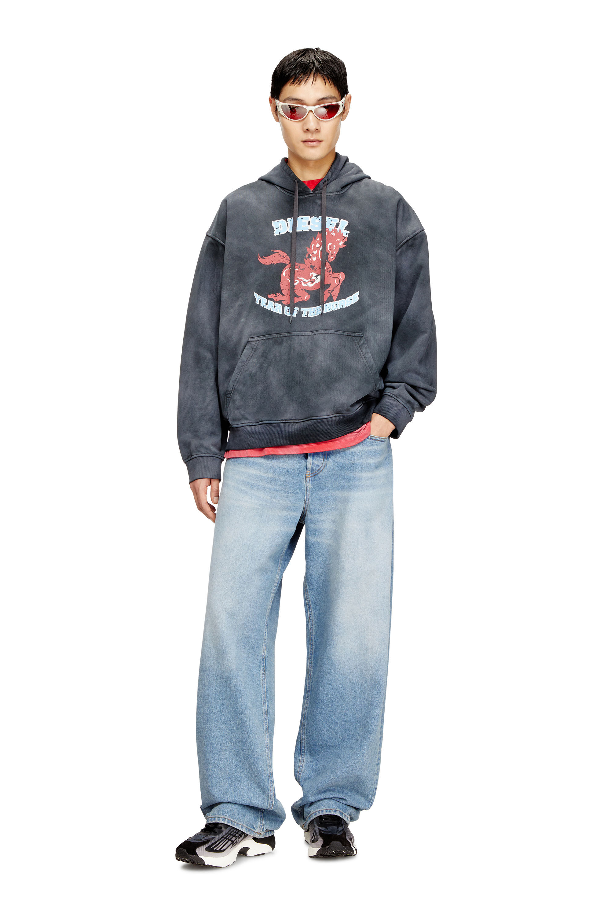 Diesel - CL-S-BOXT-HOOD-HORSE, Herren Tie-Dye-Hoodie mit Pferde-Print in Grau - 1