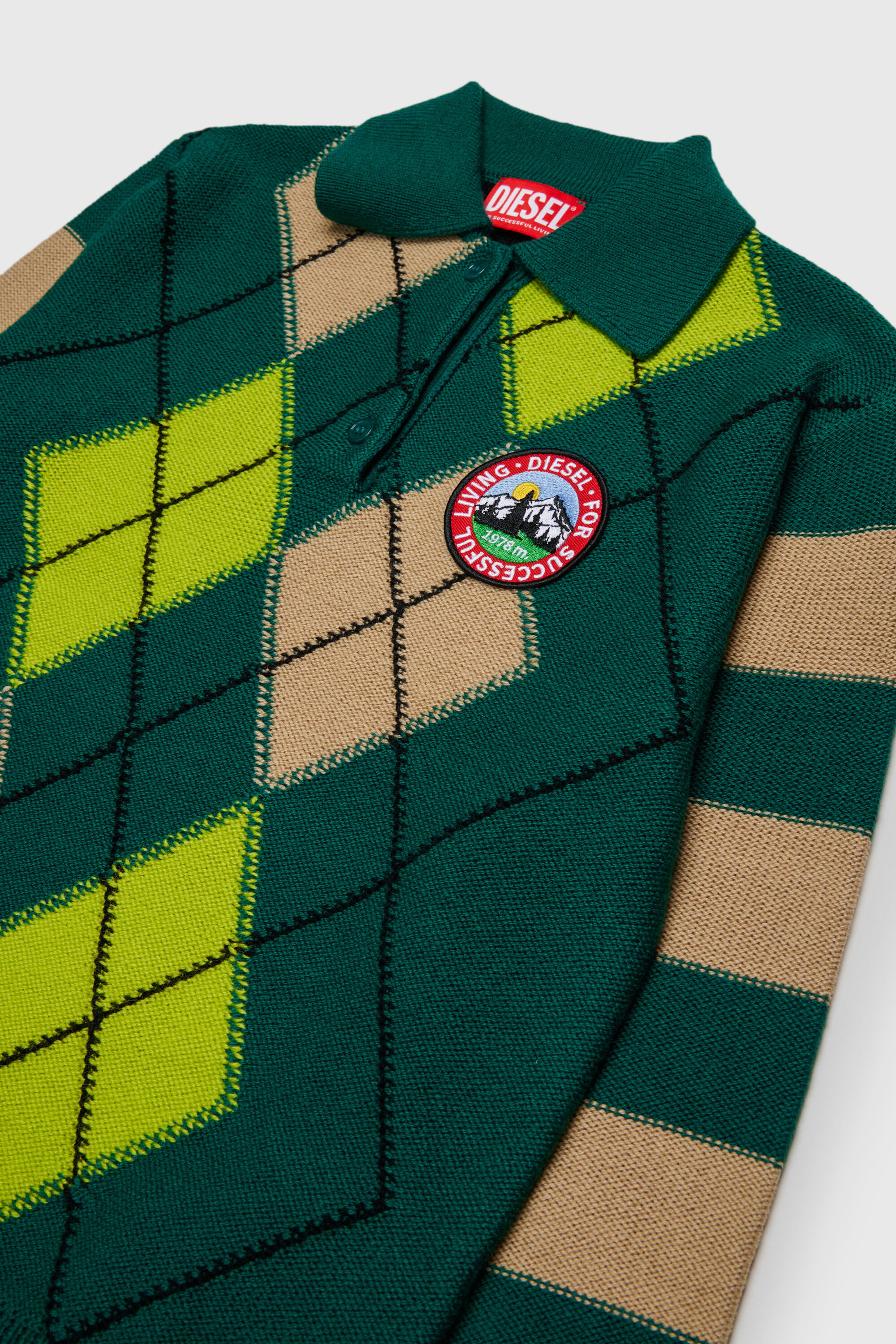 Diesel - KROMBY OVER, Unisex's Wool-blend polo jumper with argyle motif in Green - 3