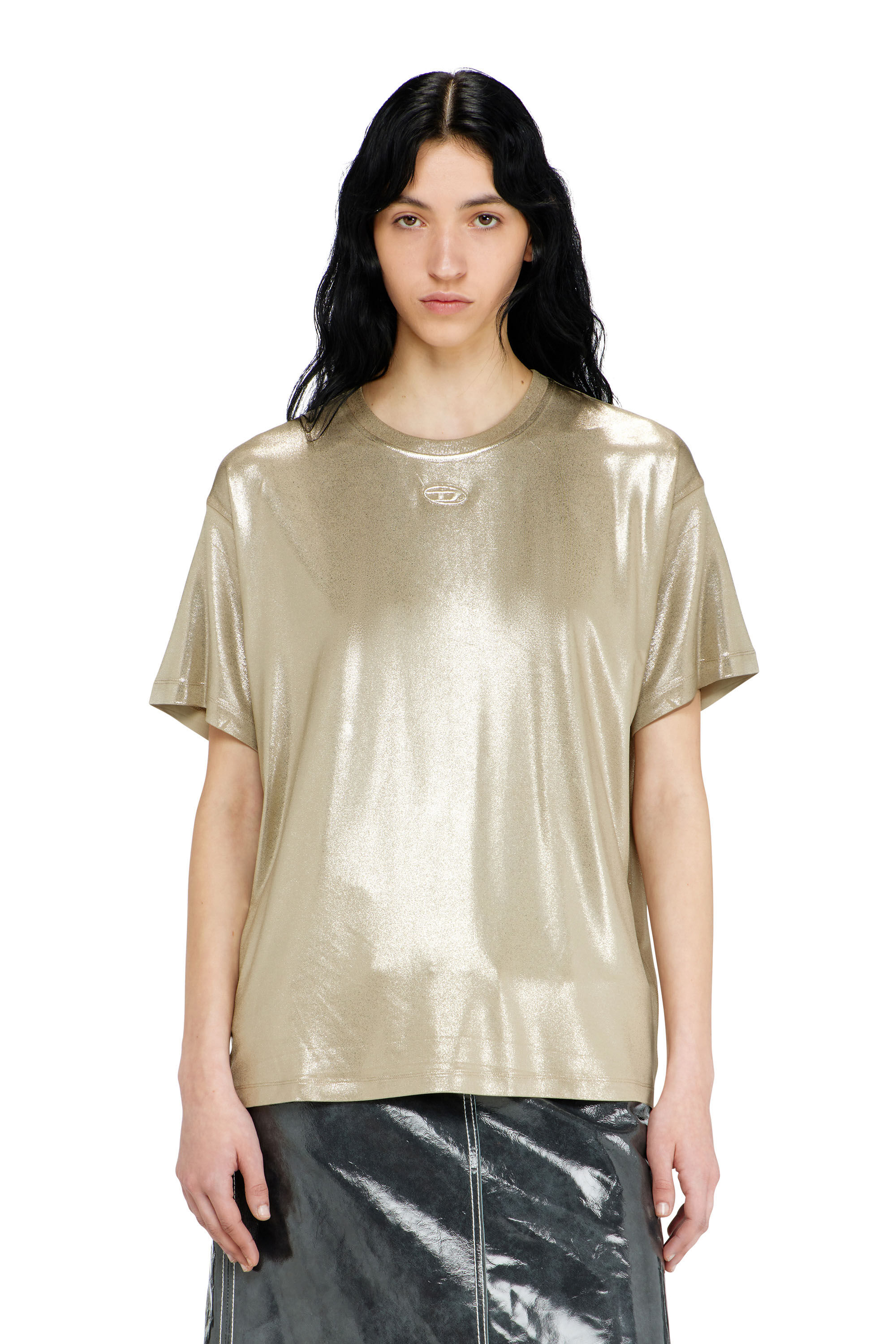 Diesel - T-NORMY-AA2, Woman's Jersey T-shirt with metallic finish in Beige - 3