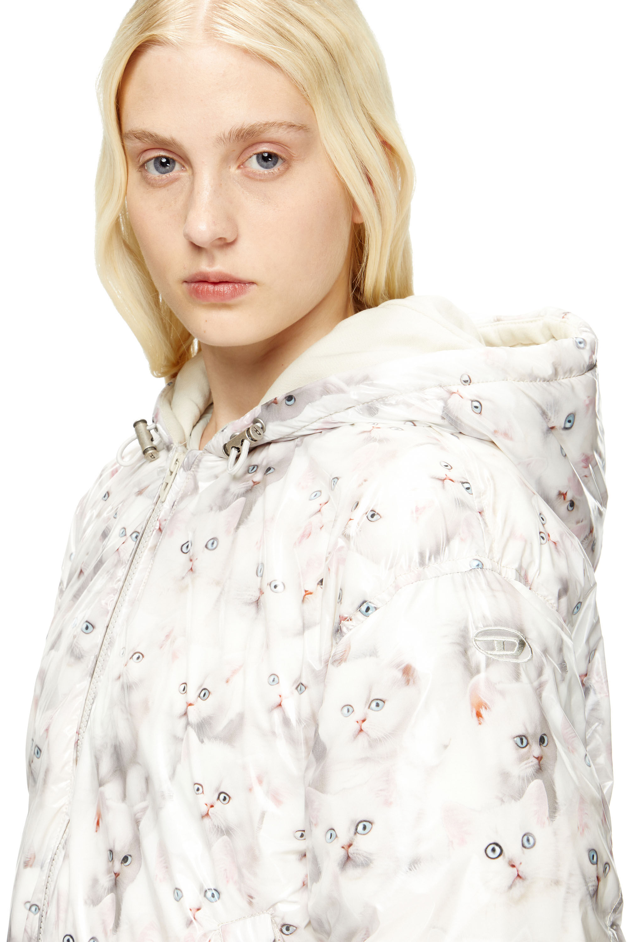 Diesel - W-INNER-R1, Damen Wattierte Jacke mit Katzen-Print in Weiß - 5