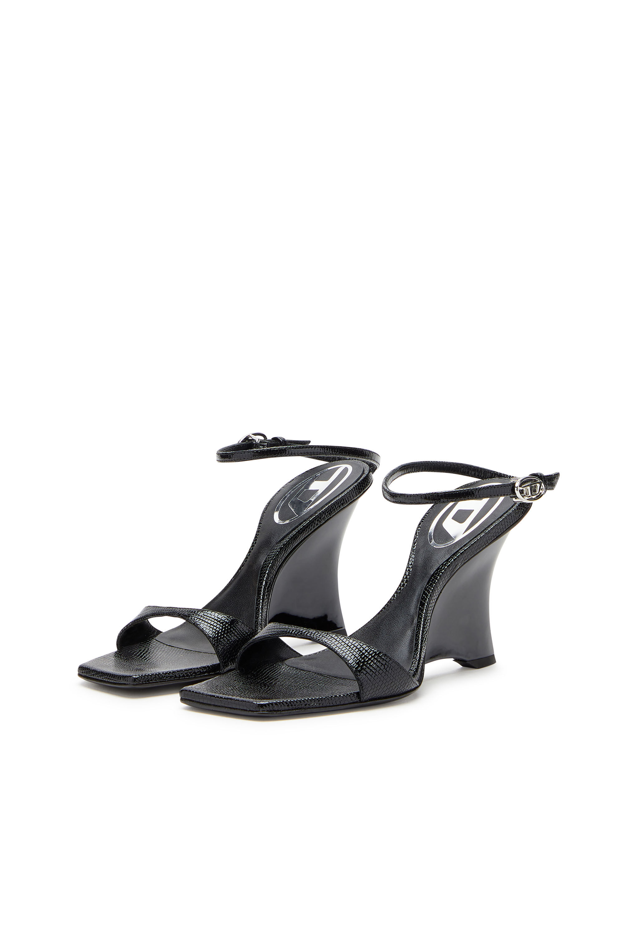 Diesel - D-AMBER SANDAL WEDGE, Damen Keilsandalen aus Leder in Eidechsenoptik in Schwarz - 7