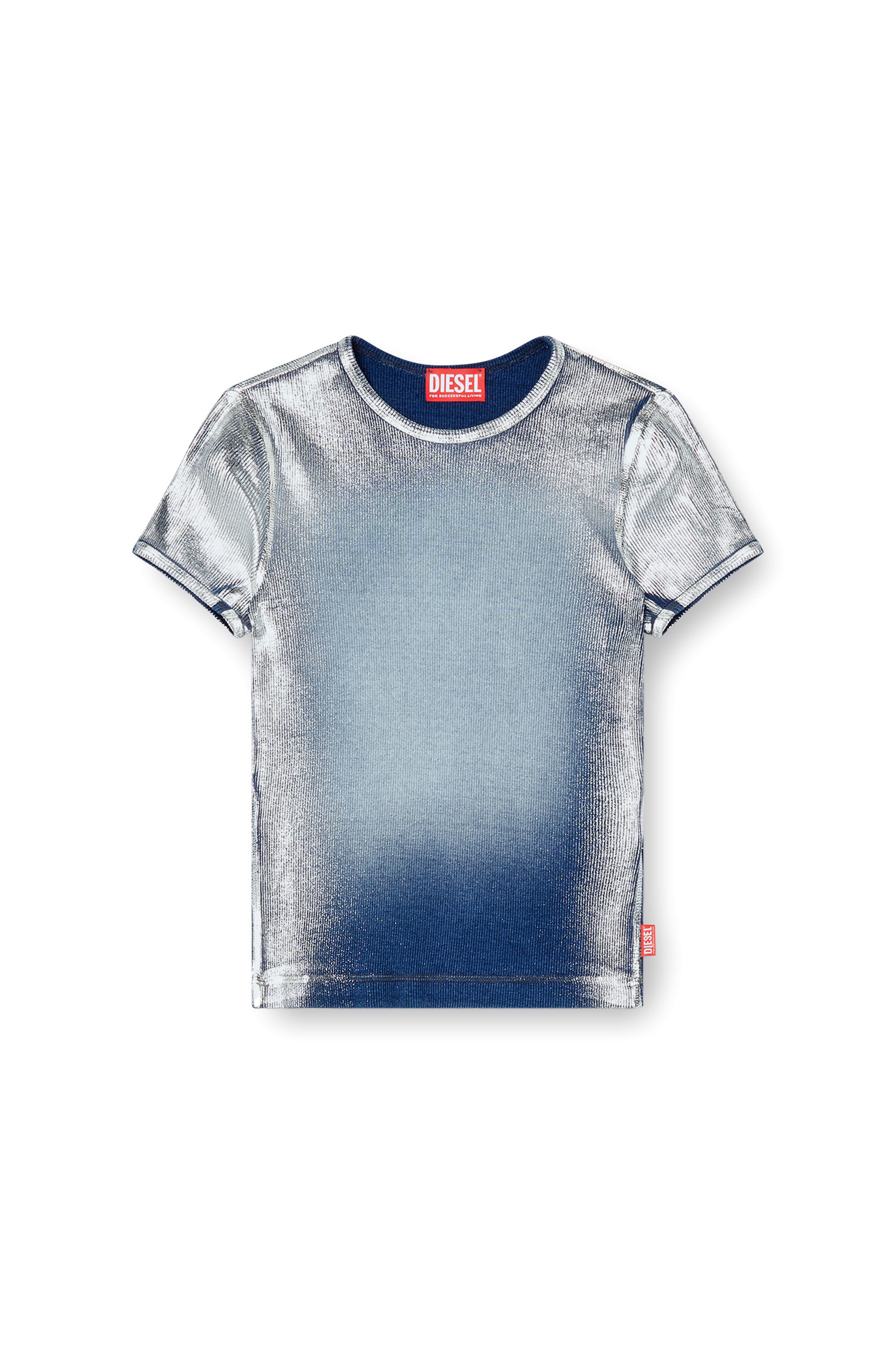 Diesel - T-ELE-LONG-Q1, Damen Metallic-T-Shirt in ausgewaschener Optik in Hellblau - 2