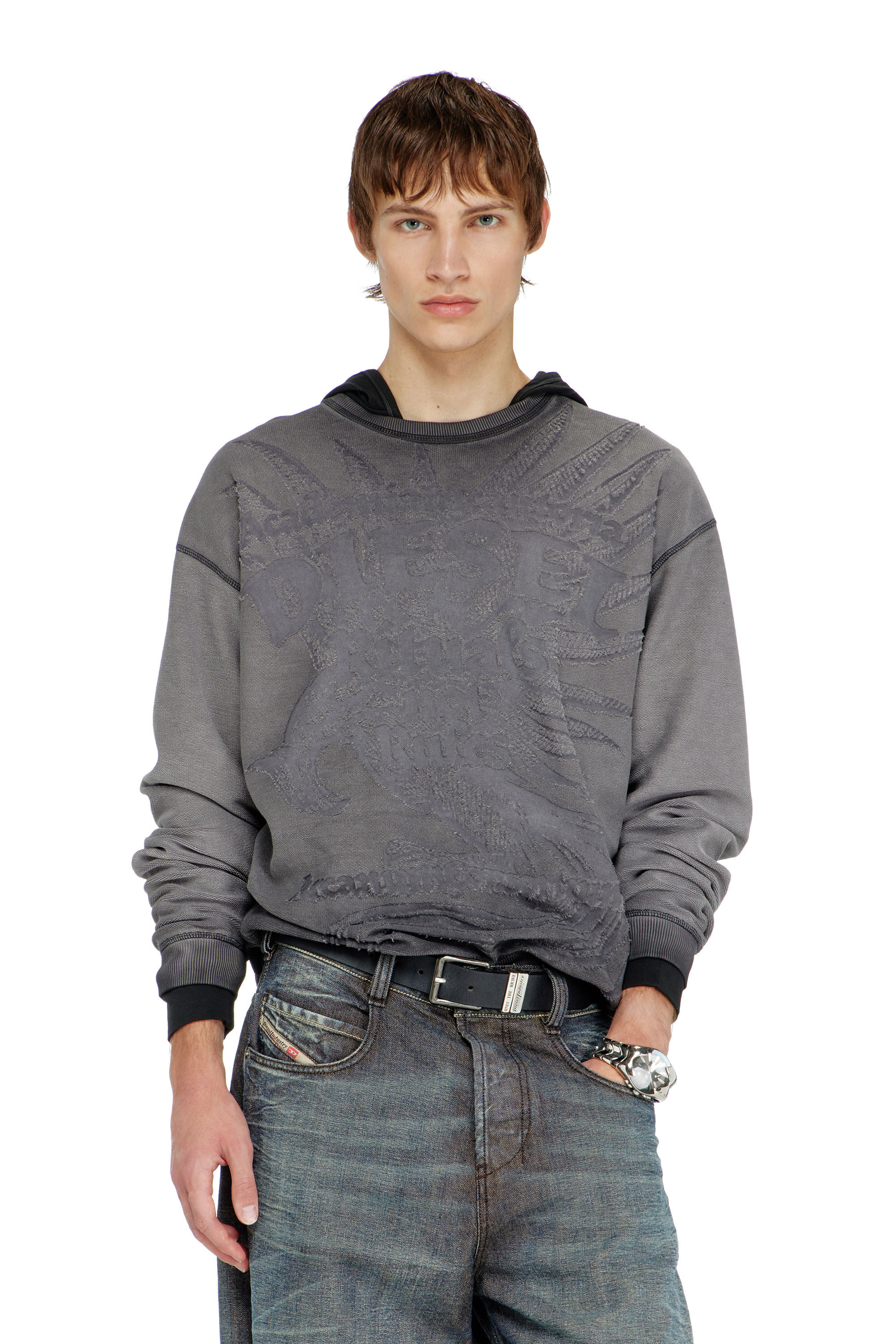 Diesel - S-ARON-RAW, Herren Sweatshirt mit d&eacute;vor&eacute;-Print in null - 3