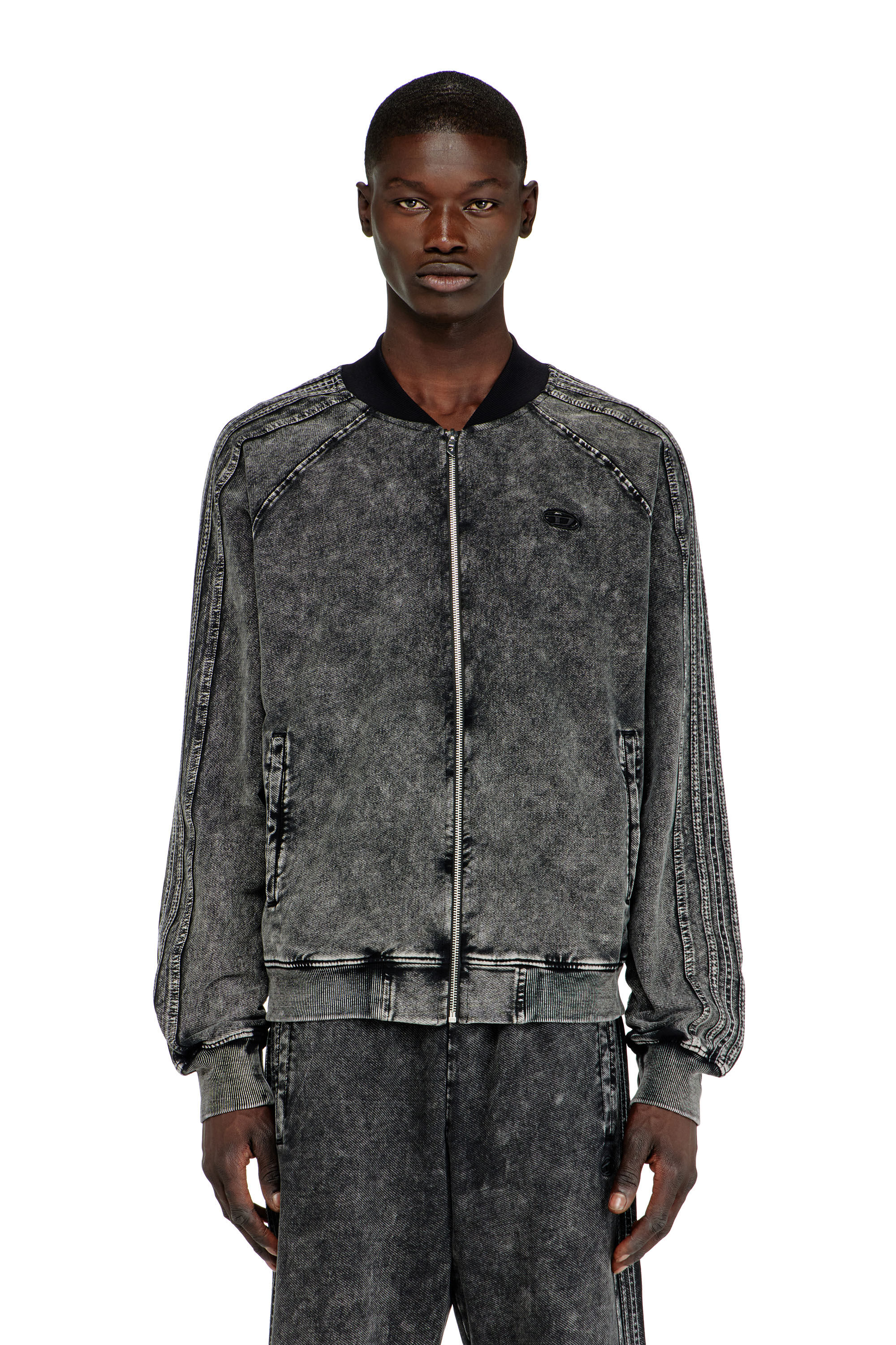 Diesel - S-ALT, Herren Rei&szlig;verschluss-Sweatshirt mit &Auml;rmelb&auml;ndern in Schwarz - 2