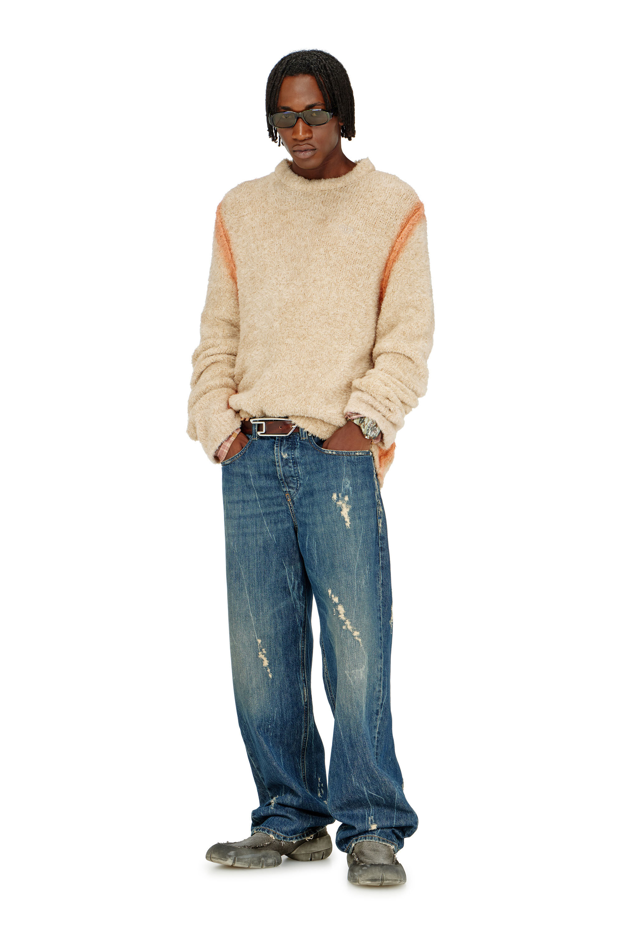 Diesel - K-RIMI, Herren Alpaca-Mix Pullover mit spraygef&auml;rbten N&auml;hten in Hellbraun - 1