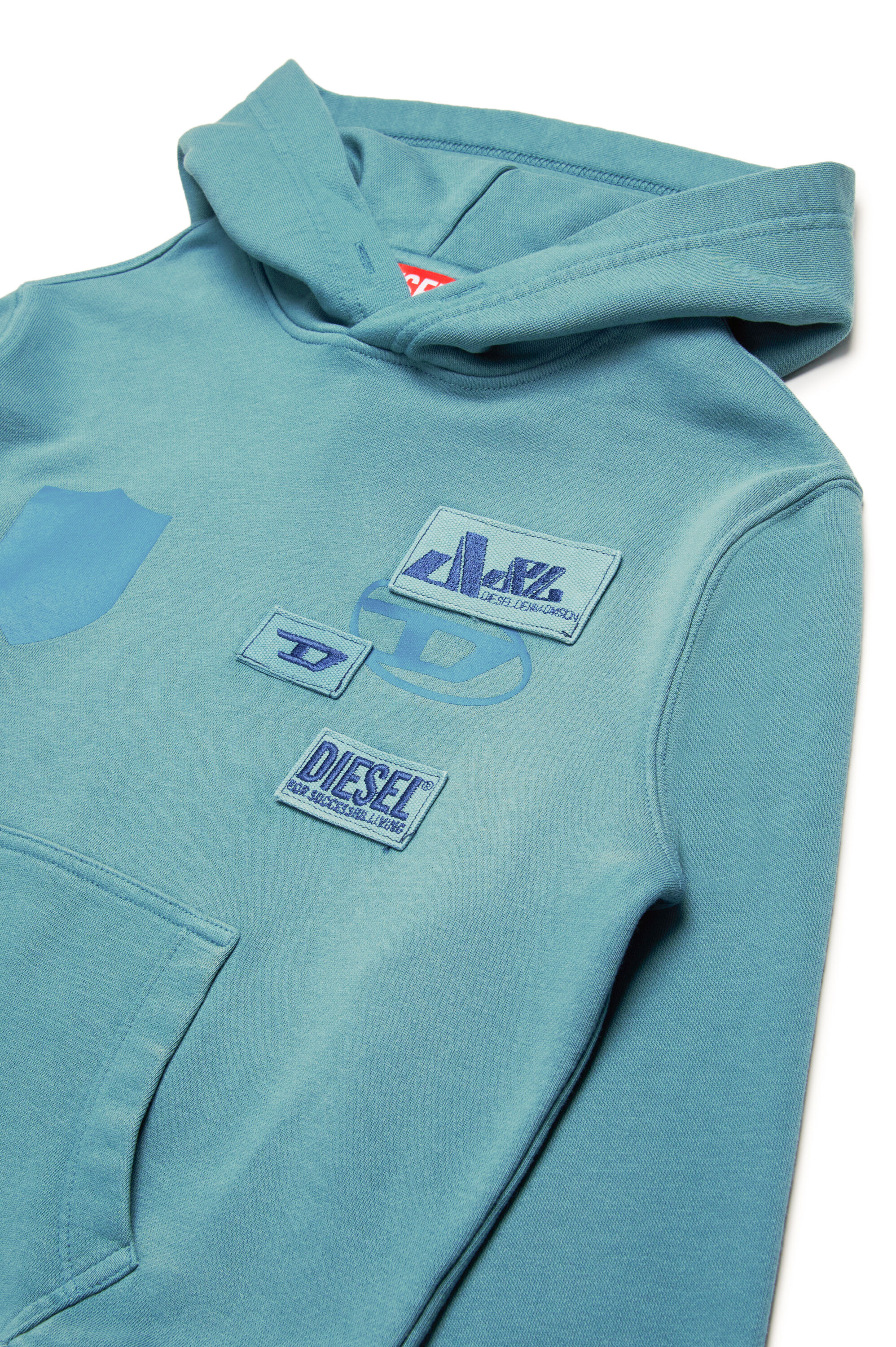 Diesel - SMACCYHOOD OVER, Man Faded hoodie with logo patches in Blue - Image 3