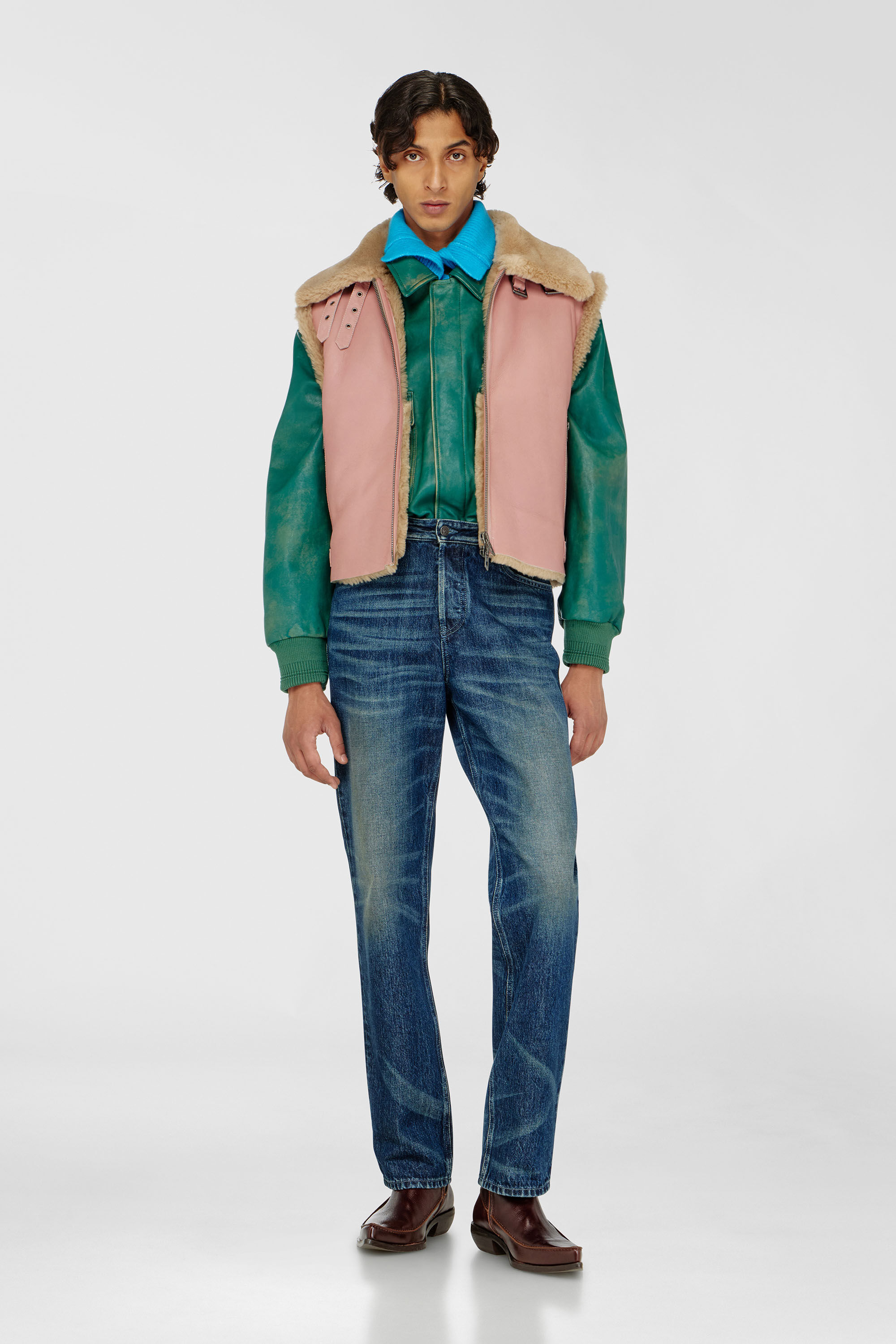 Diesel - L-HONT, Herren Lederweste mit Shearling in Rosa - 1