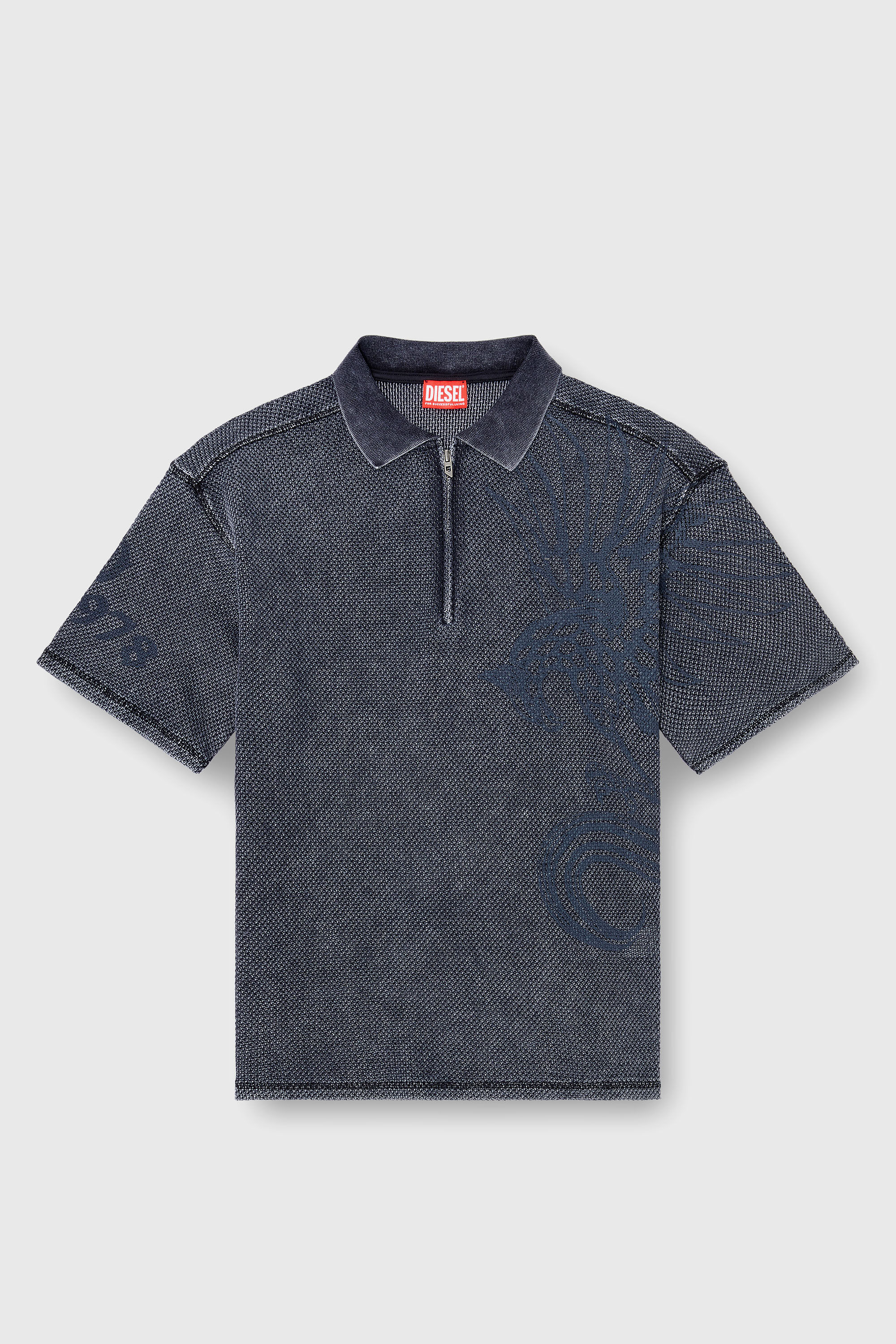 Diesel - T-ERRY-ZIP, Herren Mesh-Jacquard-Poloshirt mit Phoenix-Print in Dunkelgrau - 2