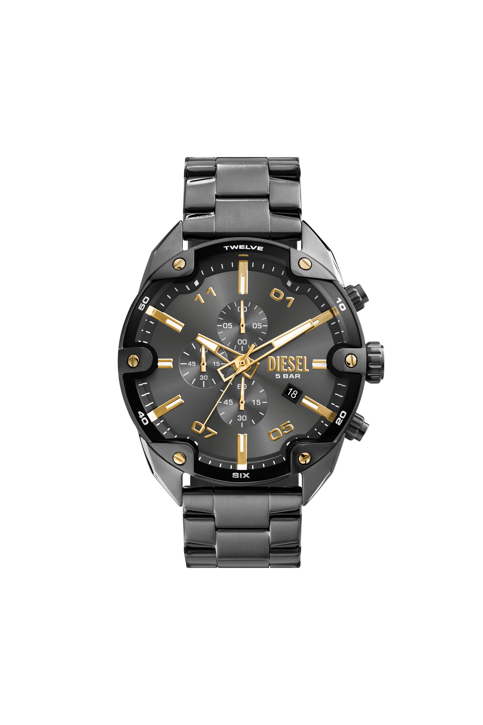 Diesel - DZ4669, Herren Spiked Armbanduhr aus zweifarbigem Edelstahl in Dunkelgrau - 1