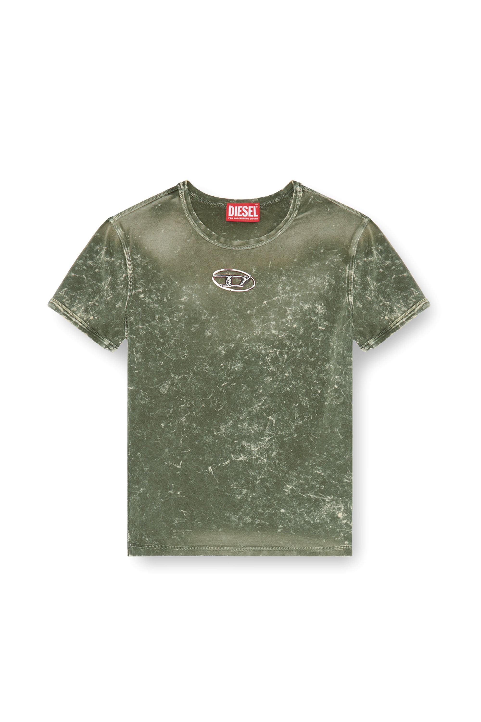 Diesel - T-UNCUTIES-P1, Damen Marmoriertes T-Shirt aus Stretch-Jersey in Grün - Image 2