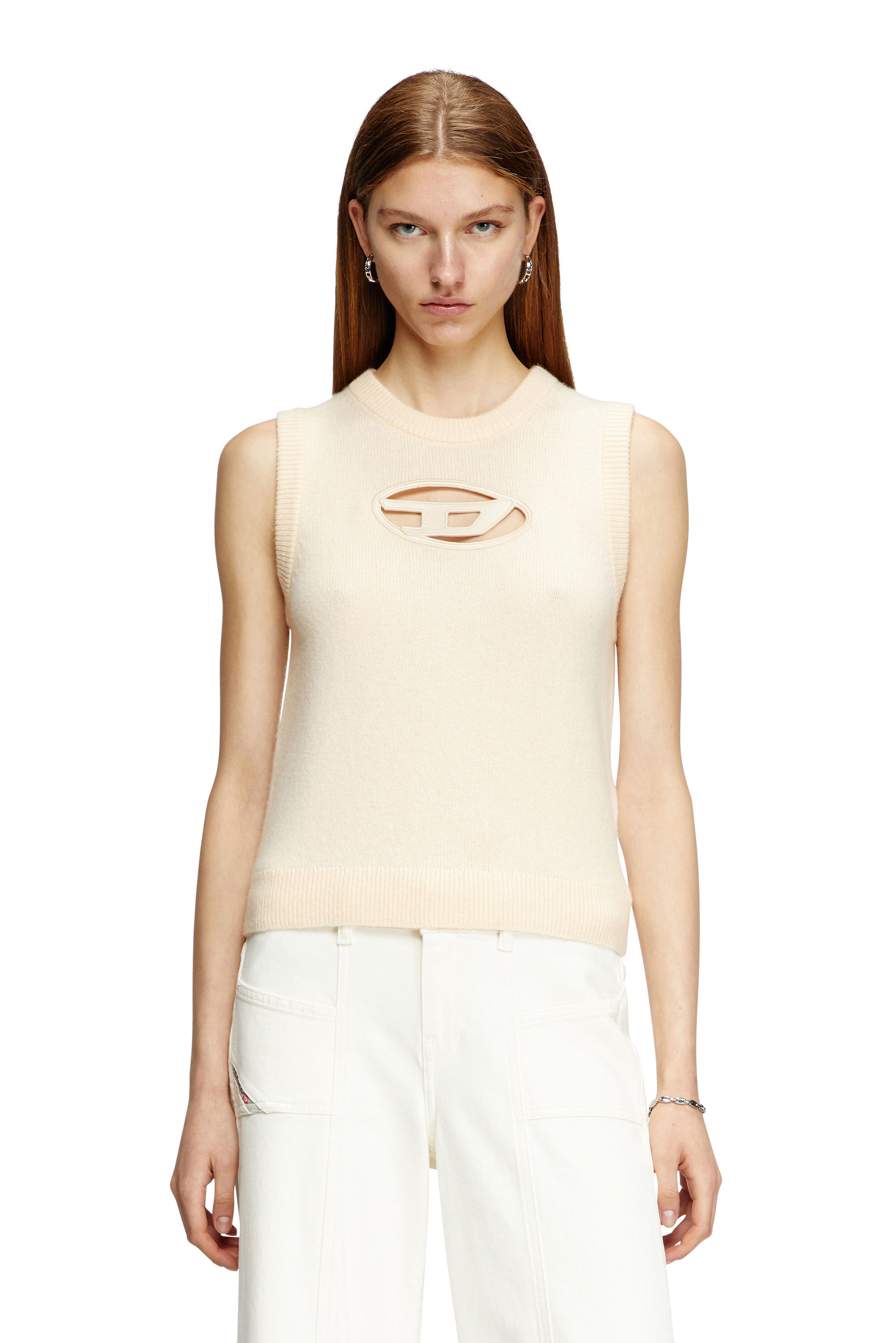 Diesel - M-ARGARIN-SL, Damen Strick-Tanktop aus Kaschmir-Mischgewebe in Beige - 3