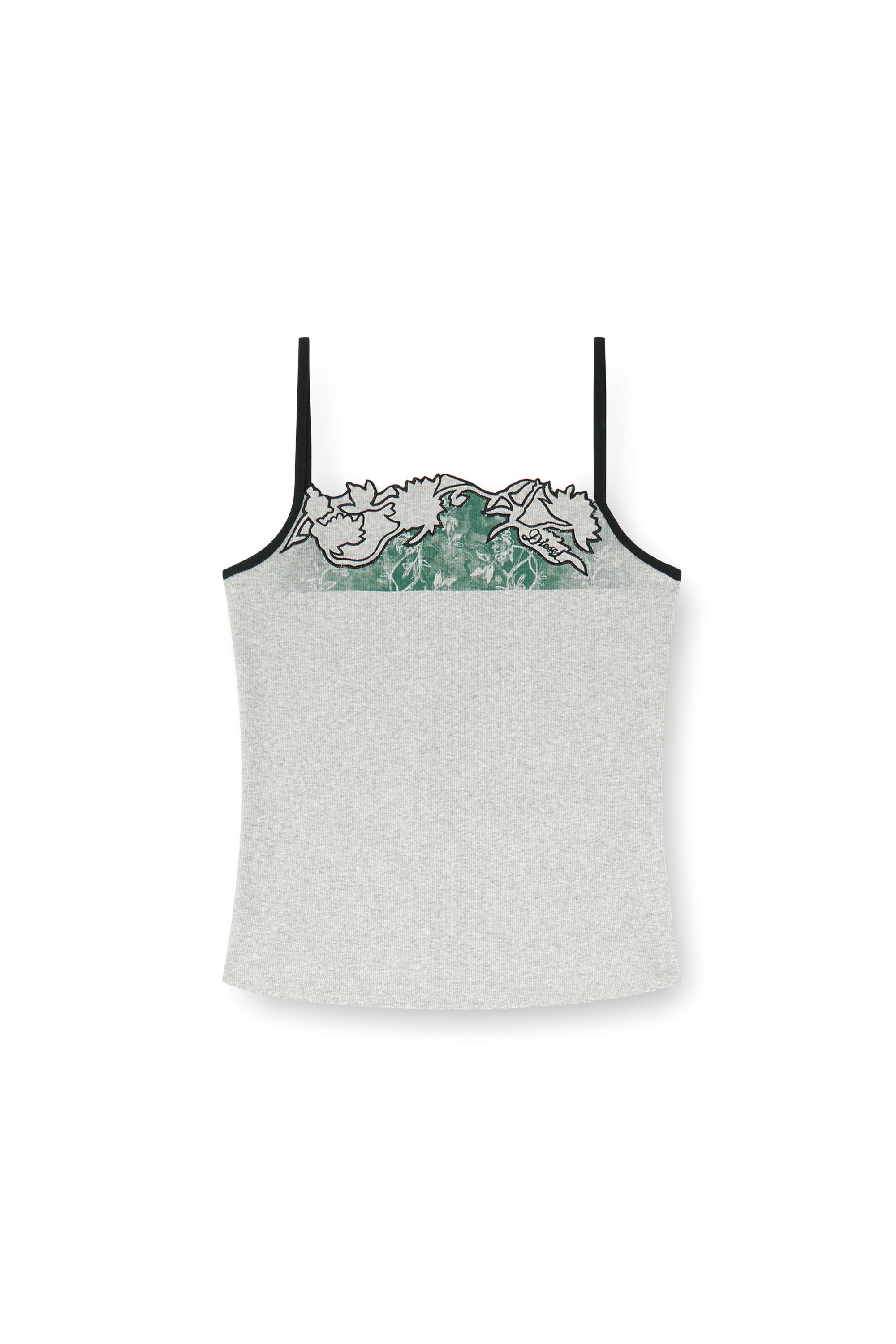 Diesel - T-EDNA, Damen Geripptes Camisole mit floraler Konturstickerei in Grau - 2