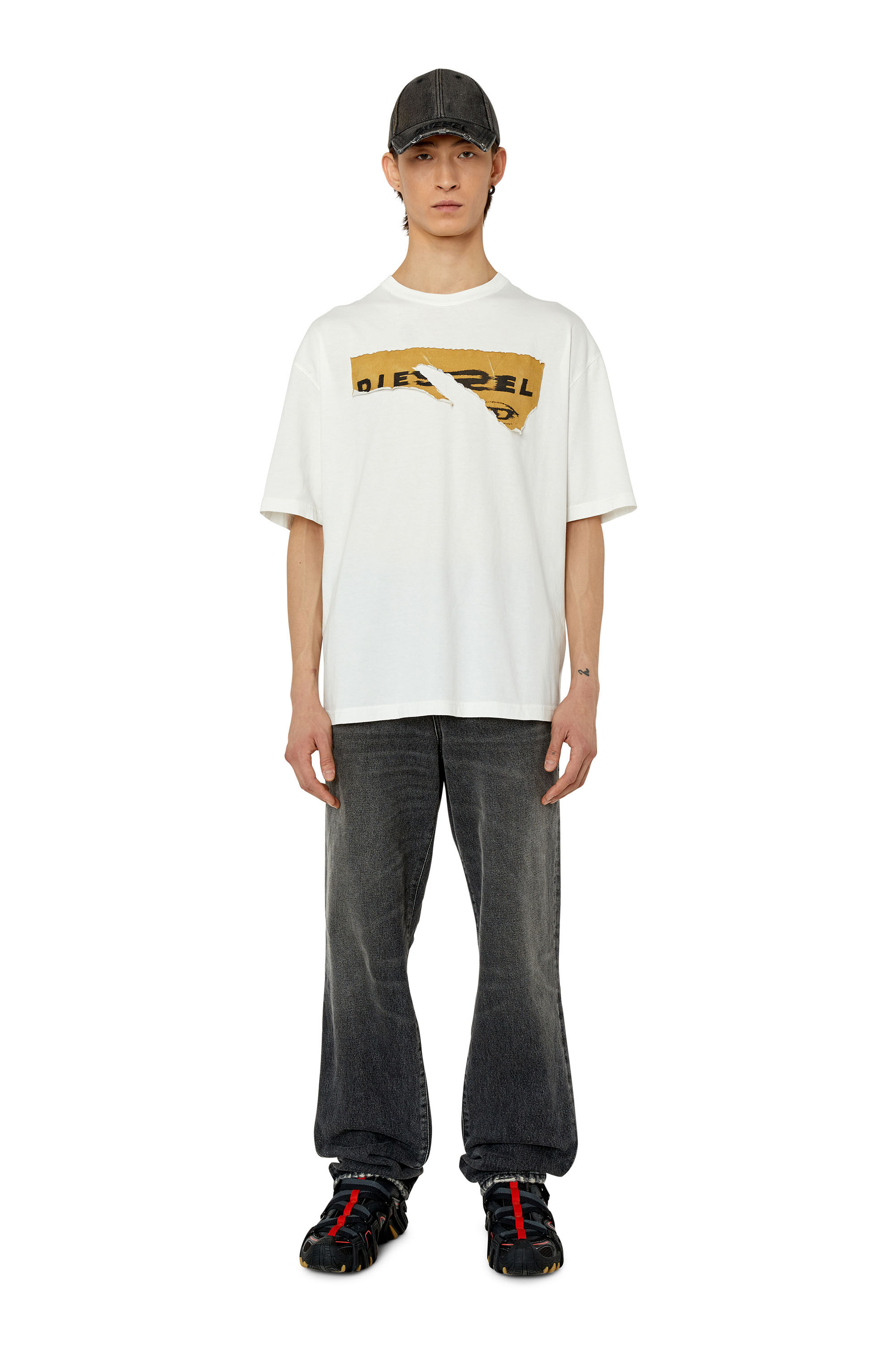 Diesel - T-WASH-POFF, Herren T-Shirt mit Peel-Off-Patches in Weiß - 1