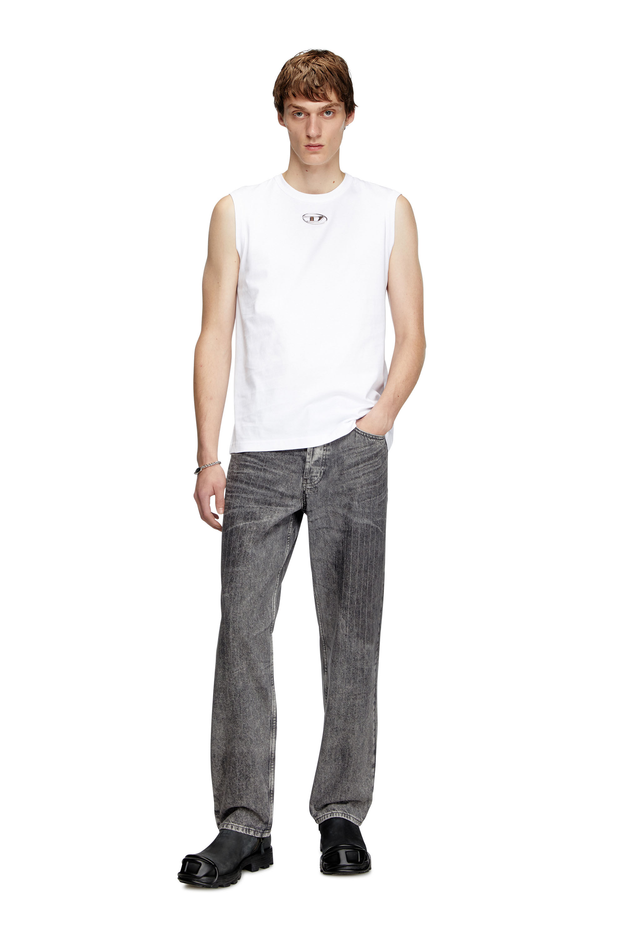 Diesel - T-BISCO-OD, Herren Tanktop mit Metallic-Oval D in Weiß - 1