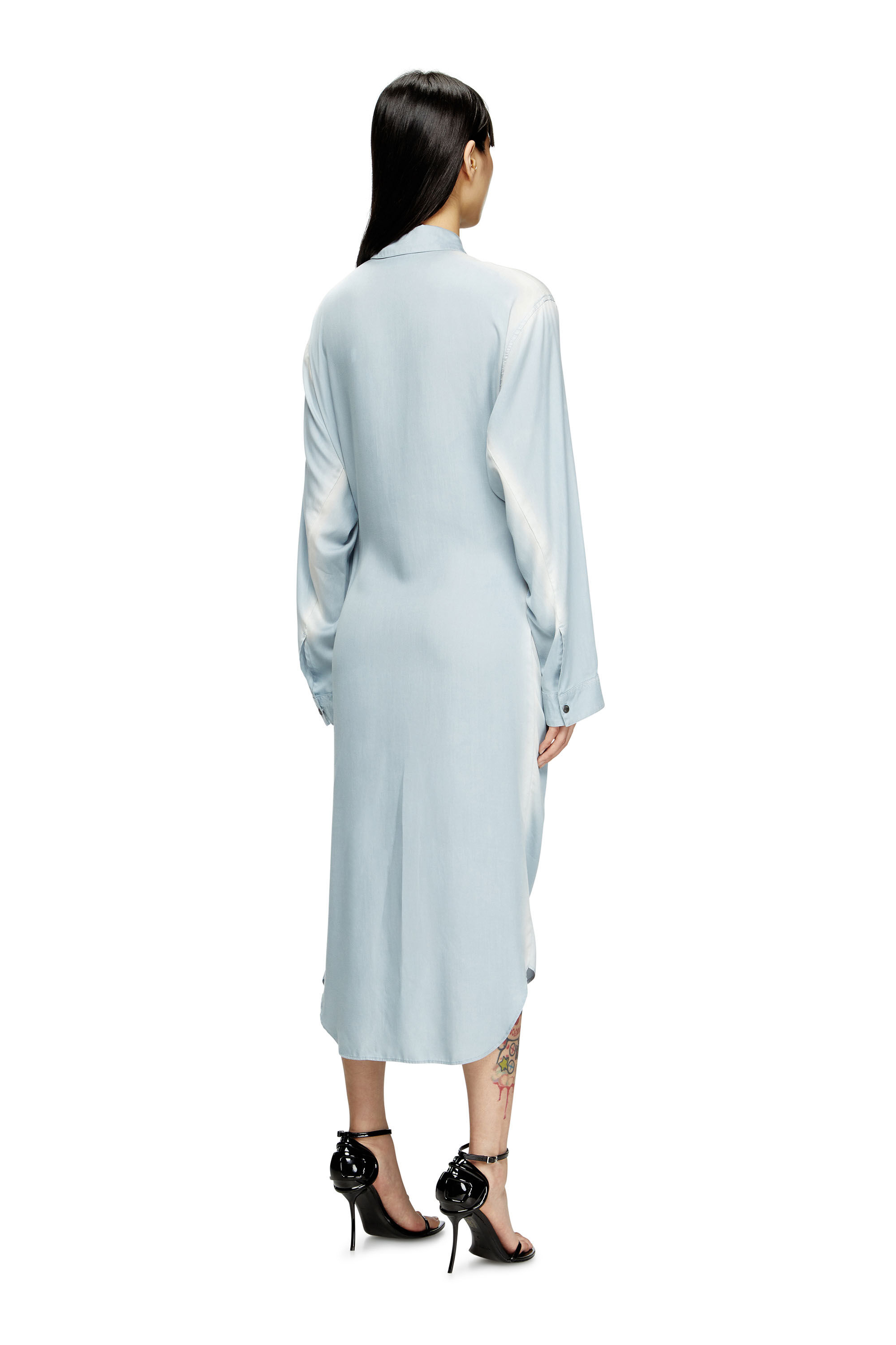 Diesel - D-ILETTA-R1, Damen Wickel-Shirtkleid aus behandeltem Twill in Hellblau - 3