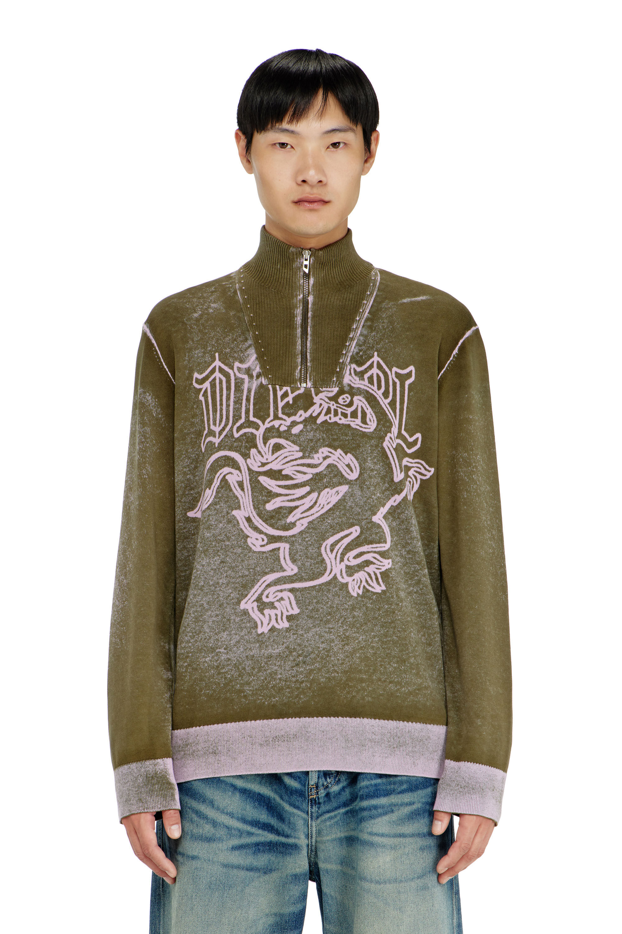 Diesel - K-LAUTARE, Herren Behandelter Half-zip-Pullover mit griffin-Motiv in null - 3