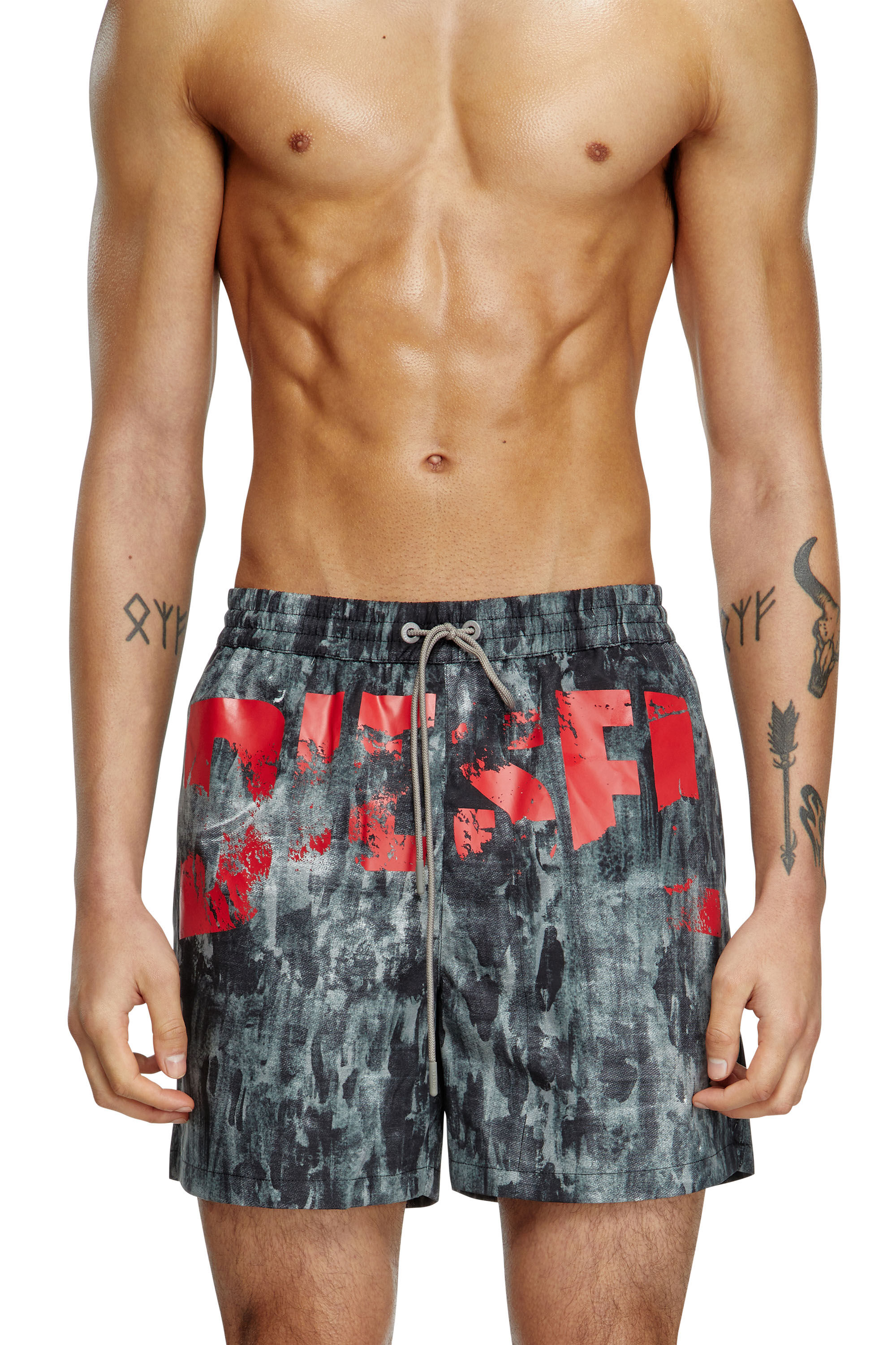 Diesel - RIO-41-D-POP, Herren Mittellange Bade-Shorts mit Grafik-Print in Schwarz - 1