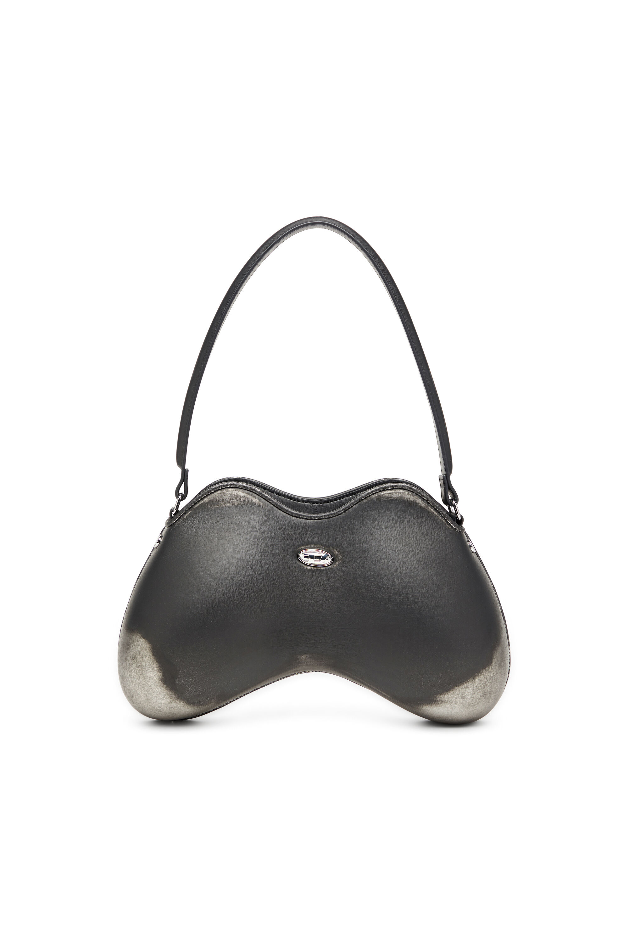 Diesel - DOUBLE-D SHOULDER, Damen Double-D-Feste Schultertasche aus gebürstetem PU in Schwarz/Silber - 1