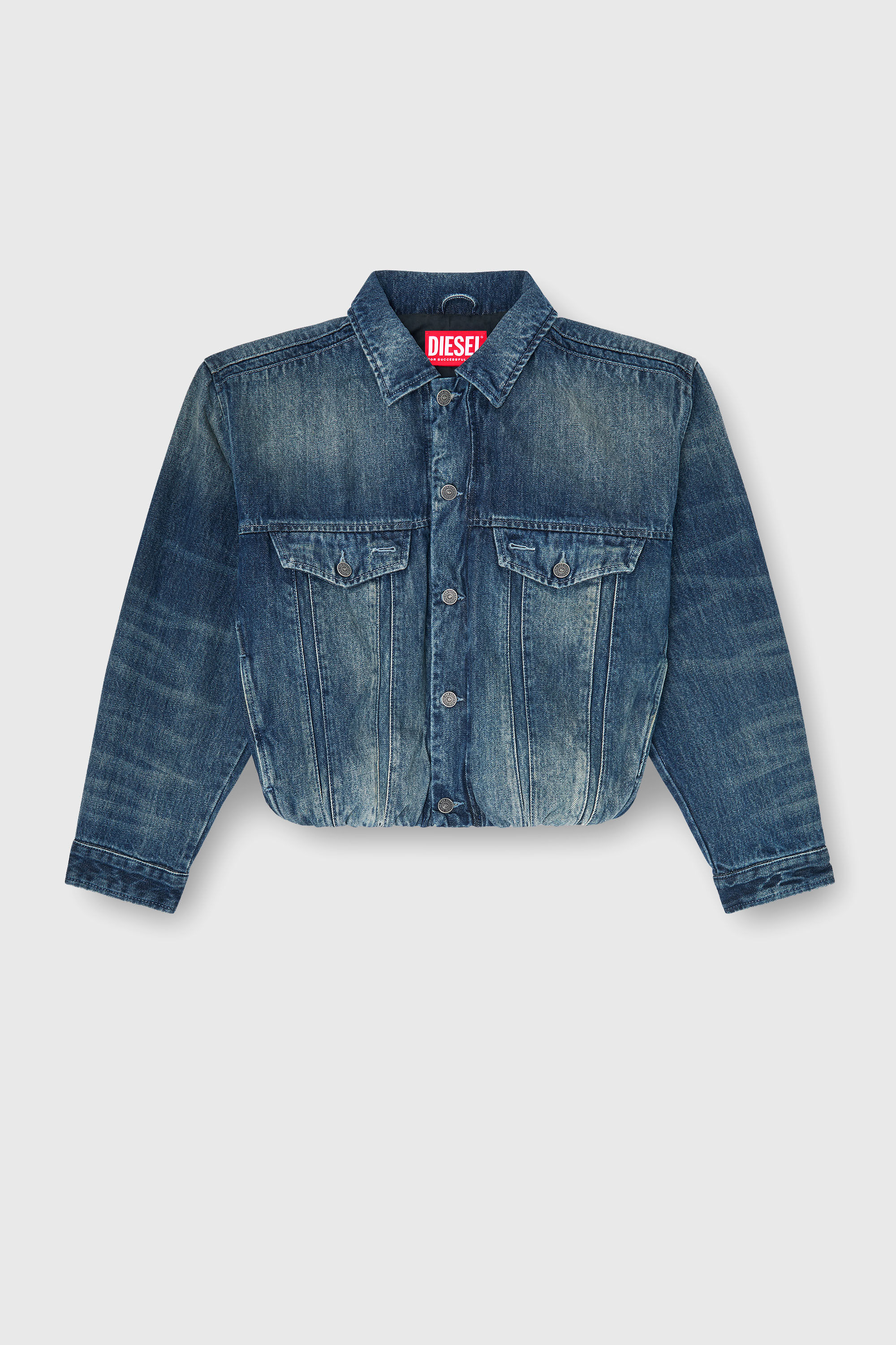 Diesel - DE-MORVI-FSJ, Damen Elastische Truckerjacke aus Denim in Dunkelblau - 2