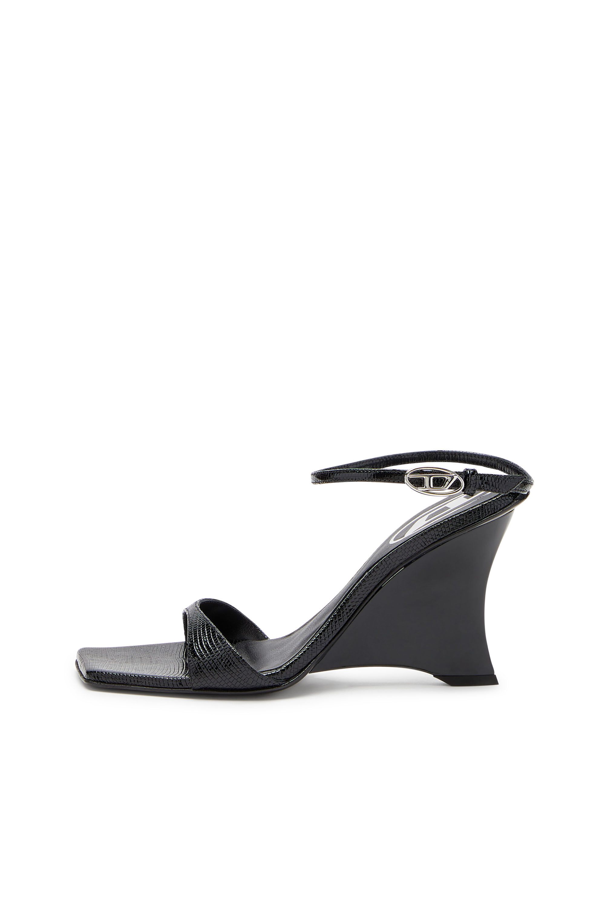 Diesel - D-AMBER SANDAL WEDGE, Damen Keilsandalen aus Leder in Eidechsenoptik in Schwarz - 6