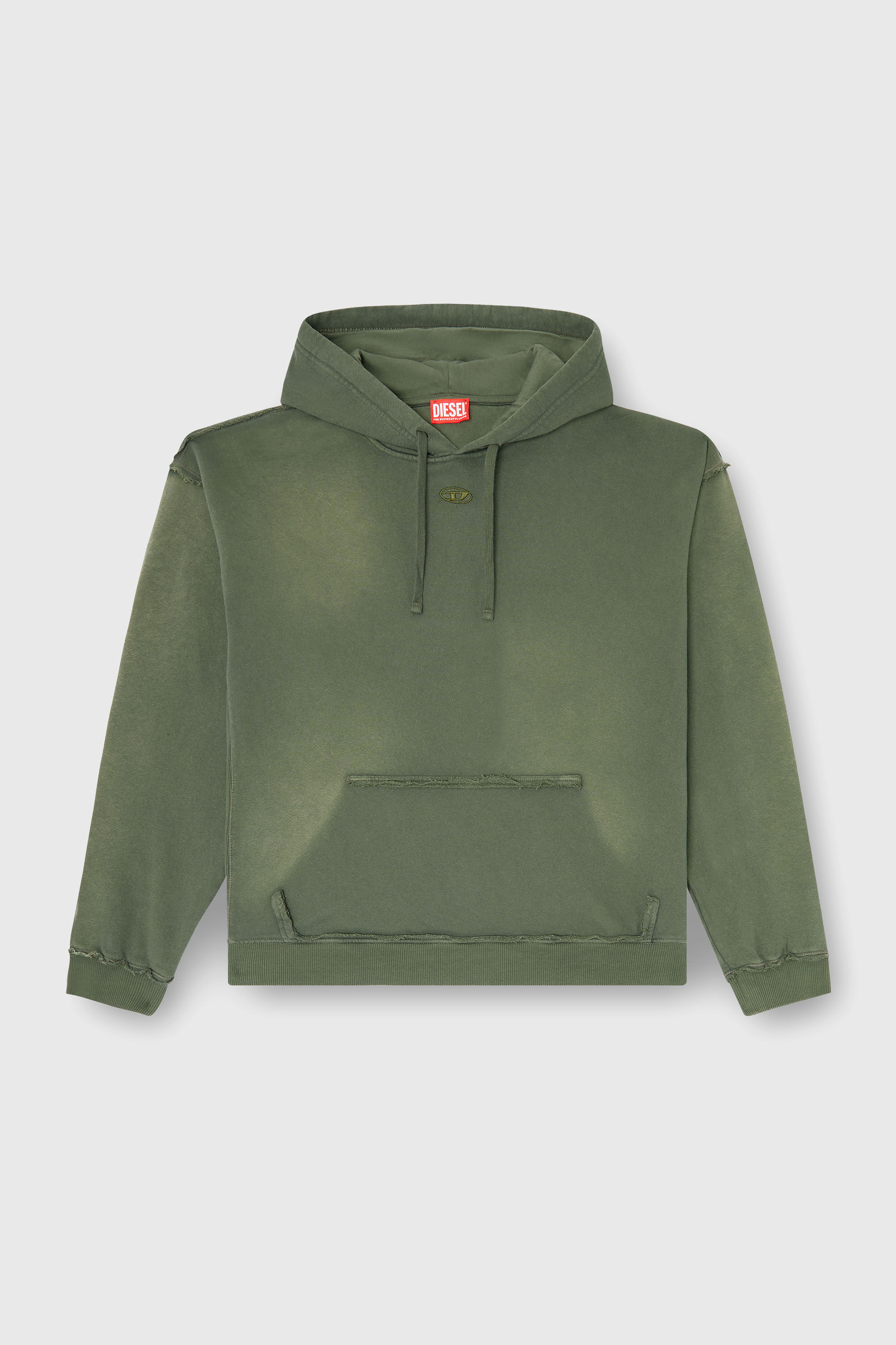 Diesel - S-POCK-HOOD, Herren Verblasster Baumwoll-Hoodie mit ausgefransten Details in Armeegr&uuml;n - 2