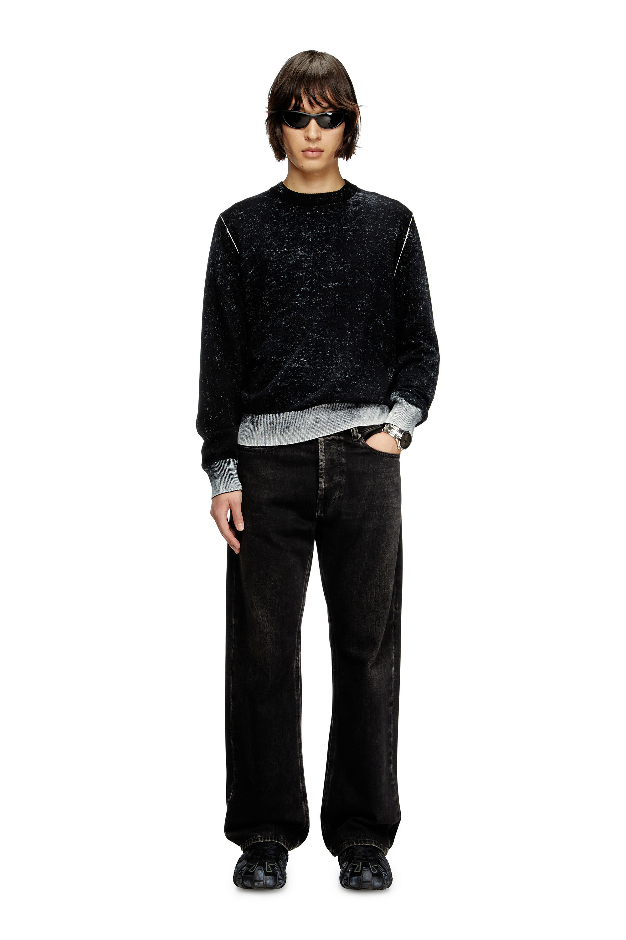 Diesel - K-LARENCE-B, Herren Pullover aus Baumwolle mit Innen-Print in Schwarz - 1