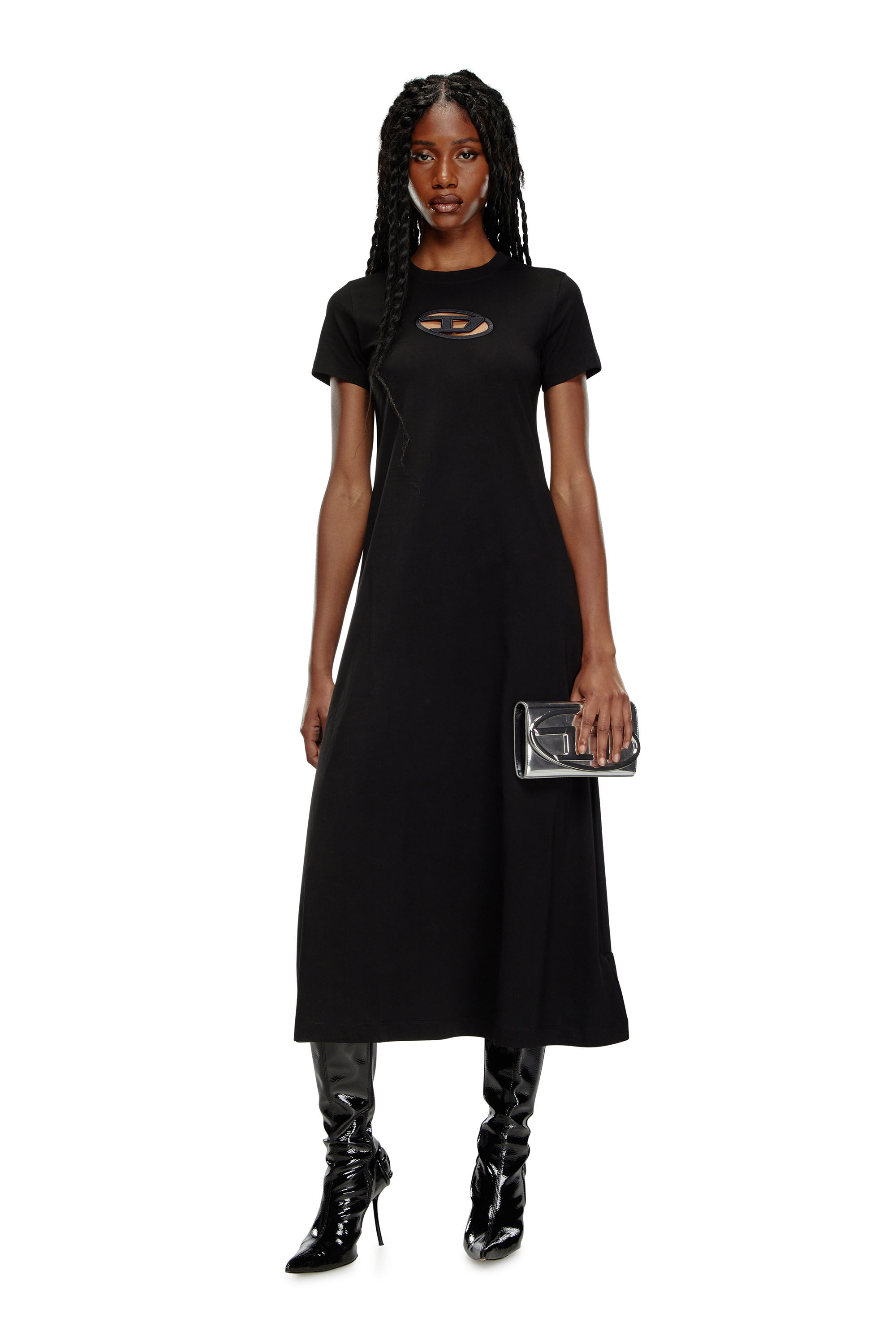 Diesel - D-ALIN-OD, Damen T-Shirt-Kleid mit D-Stickerei in Schwarz - 1