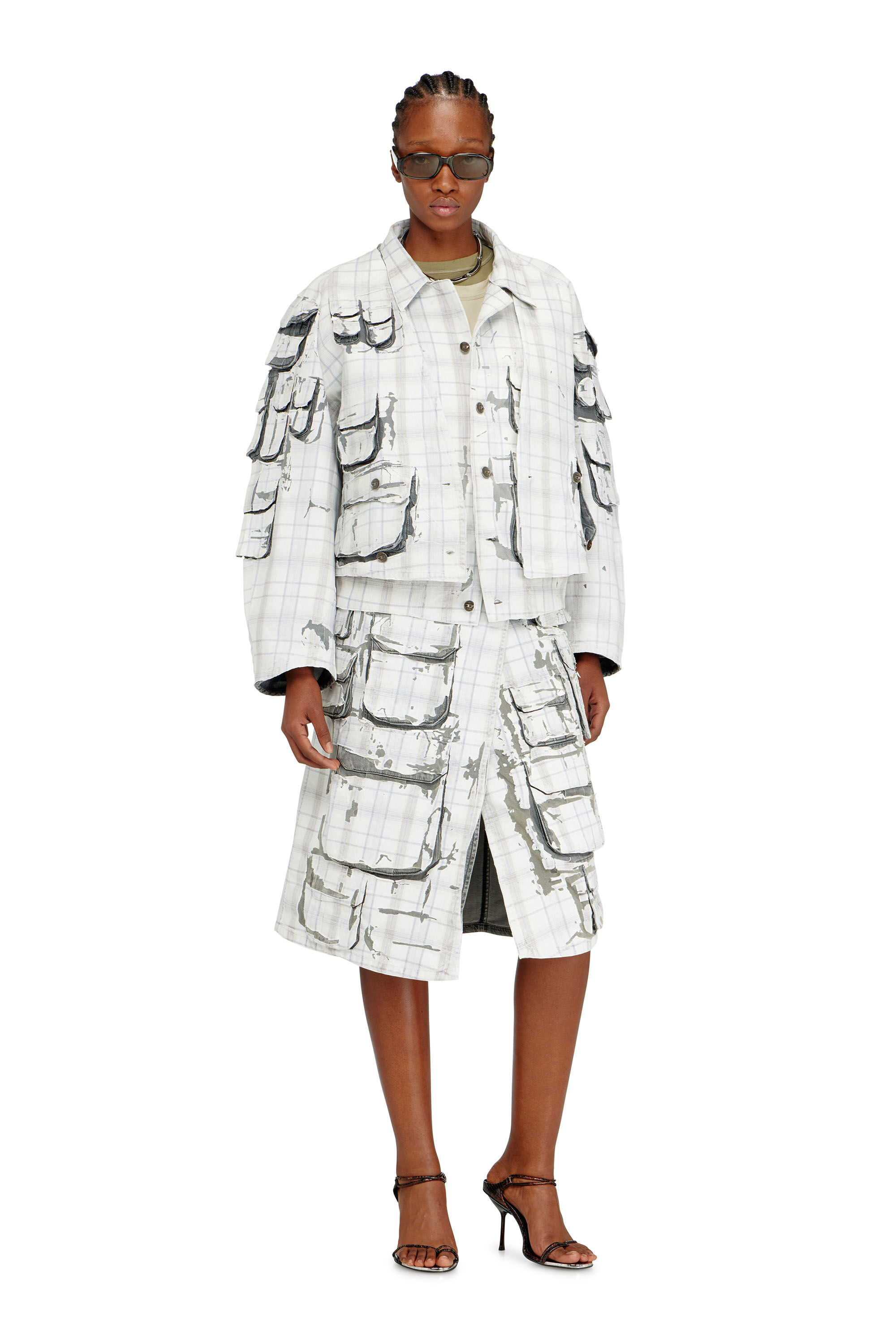 Diesel - DE-VORIN-FSI1, Damen Jeans-Midirock mit Peel-off-Effekt in Grau - 1