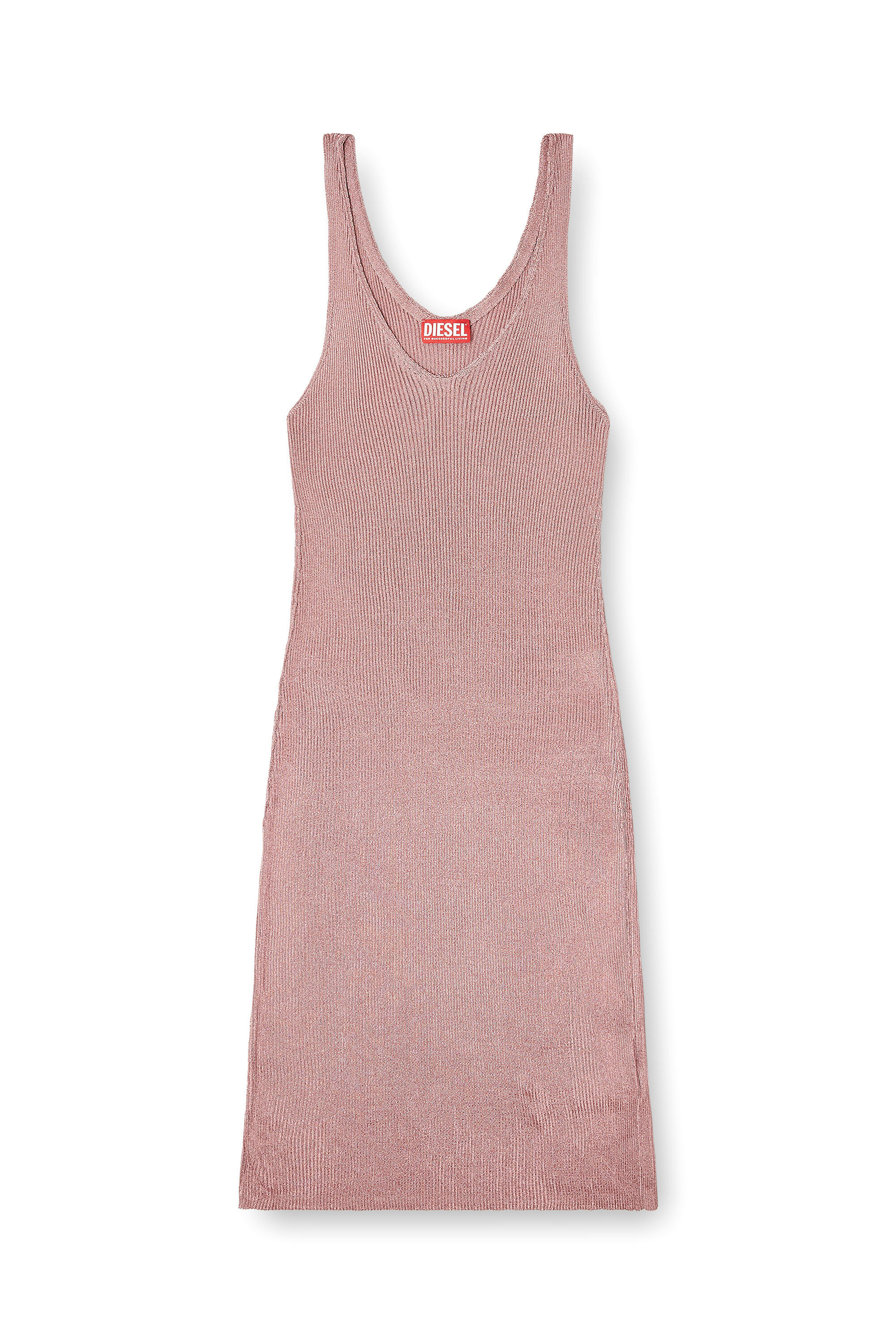 Diesel - M-DELOCA, Damen Midikleid aus metallisch geripptem Strick in Rosa - 2