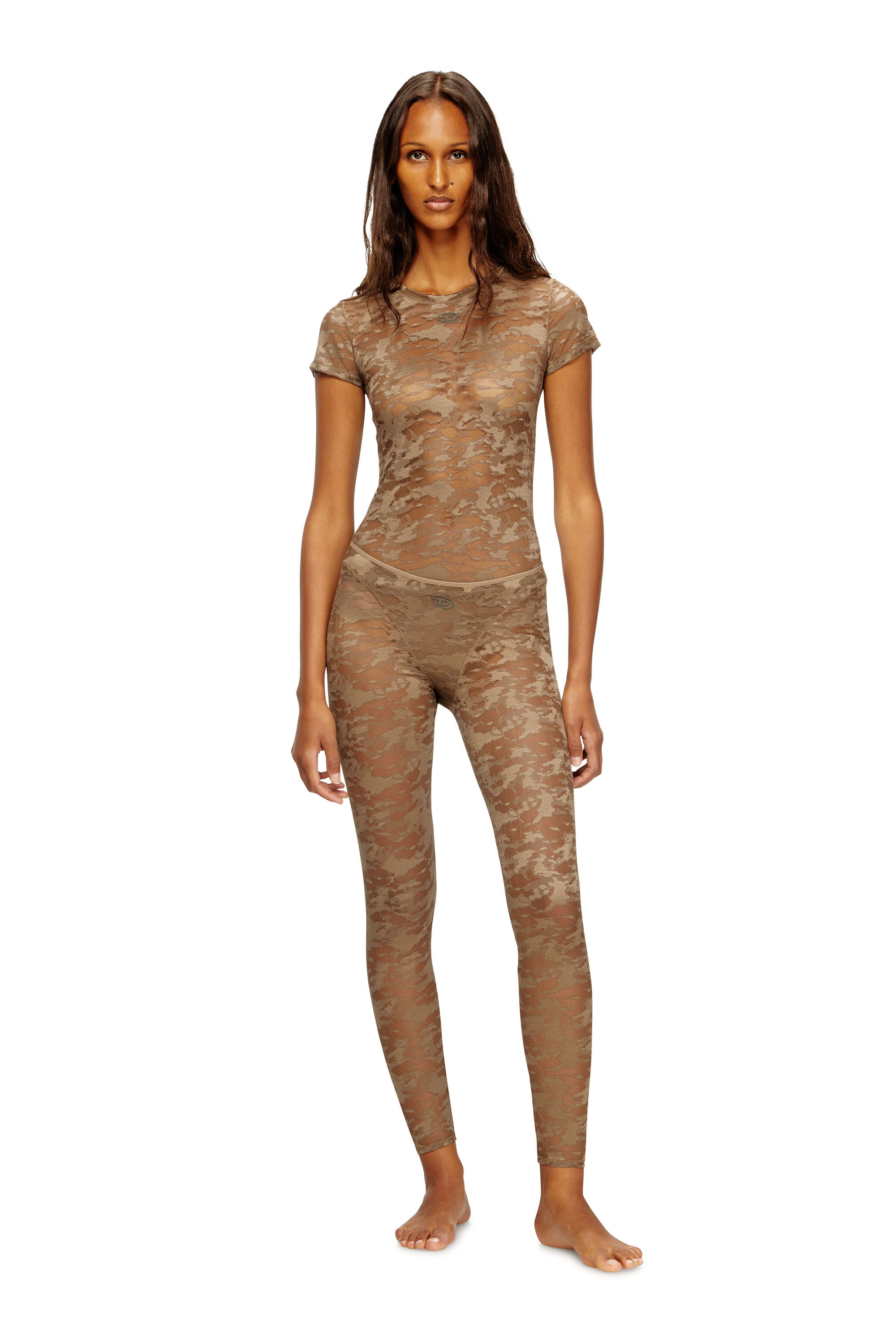 Diesel - CLAIRE-UTLT, Damen Leggings mit Camouflage-Spitze in Braun - 1