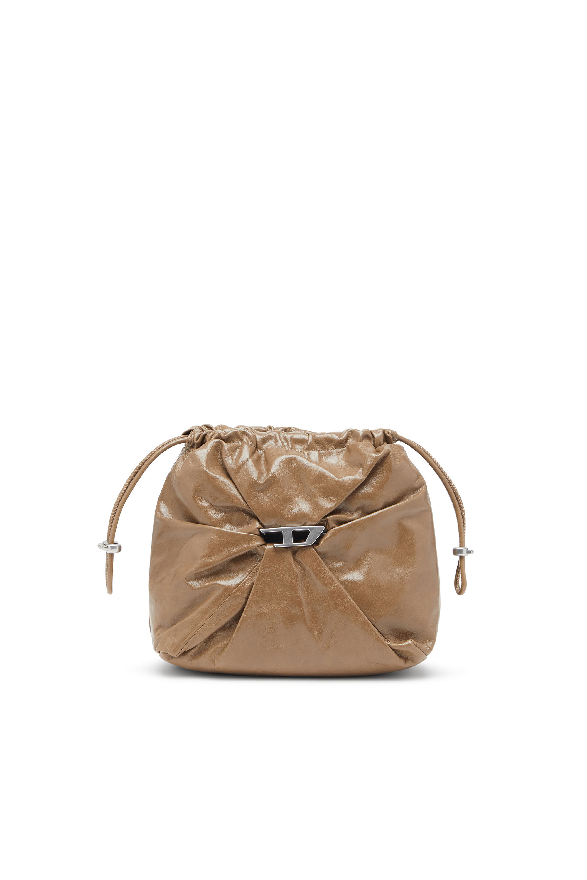 Diesel - SCRUNCH-D BUCKET, Damen Scrunch-D-Beuteltasche aus glänzendem zerknittertem Leder in Hellbraun - 6