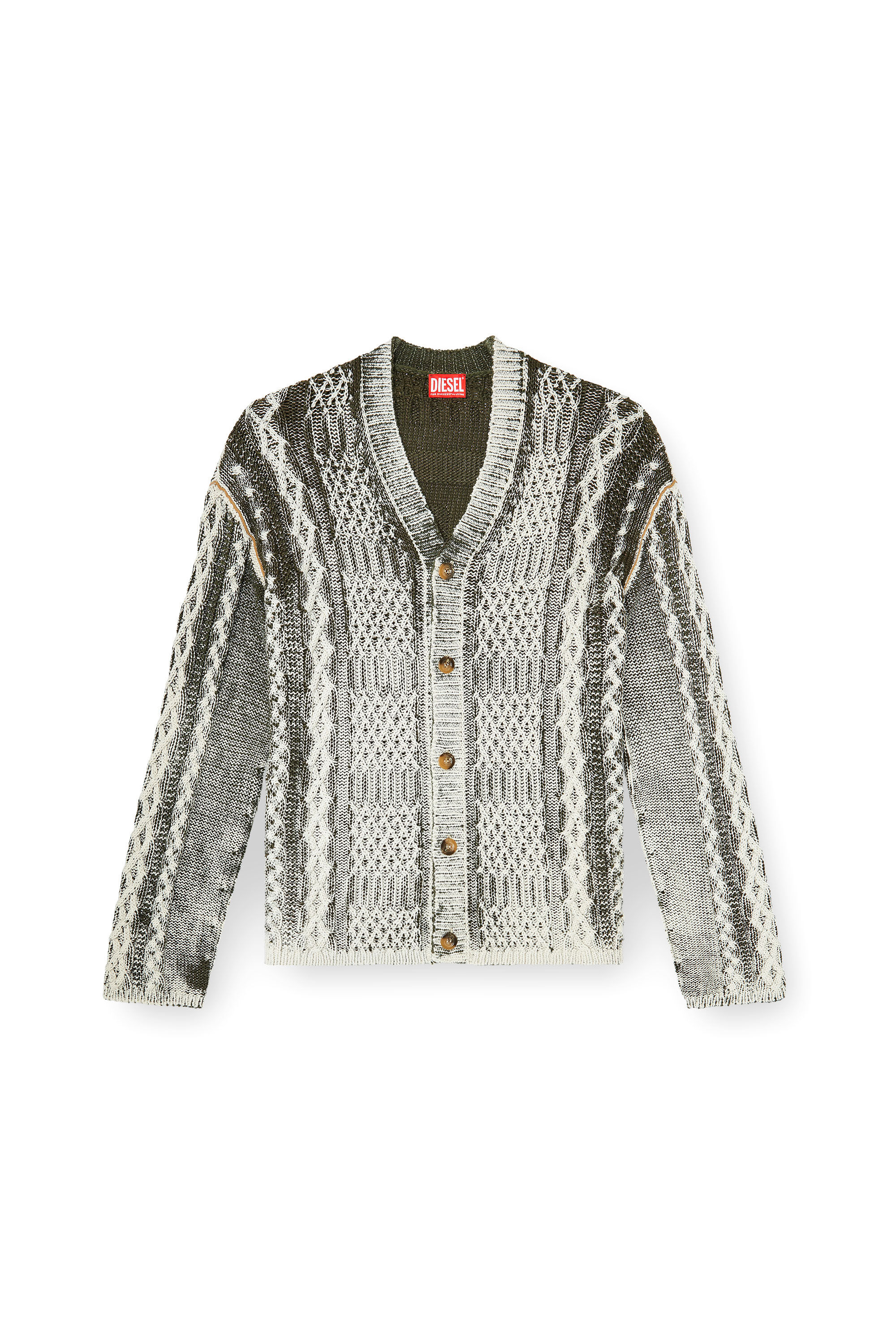 Diesel - K-MIOTO, Herren Behandelter Cardigan aus Zopfmusterstrick in Weiss/Grau - 2