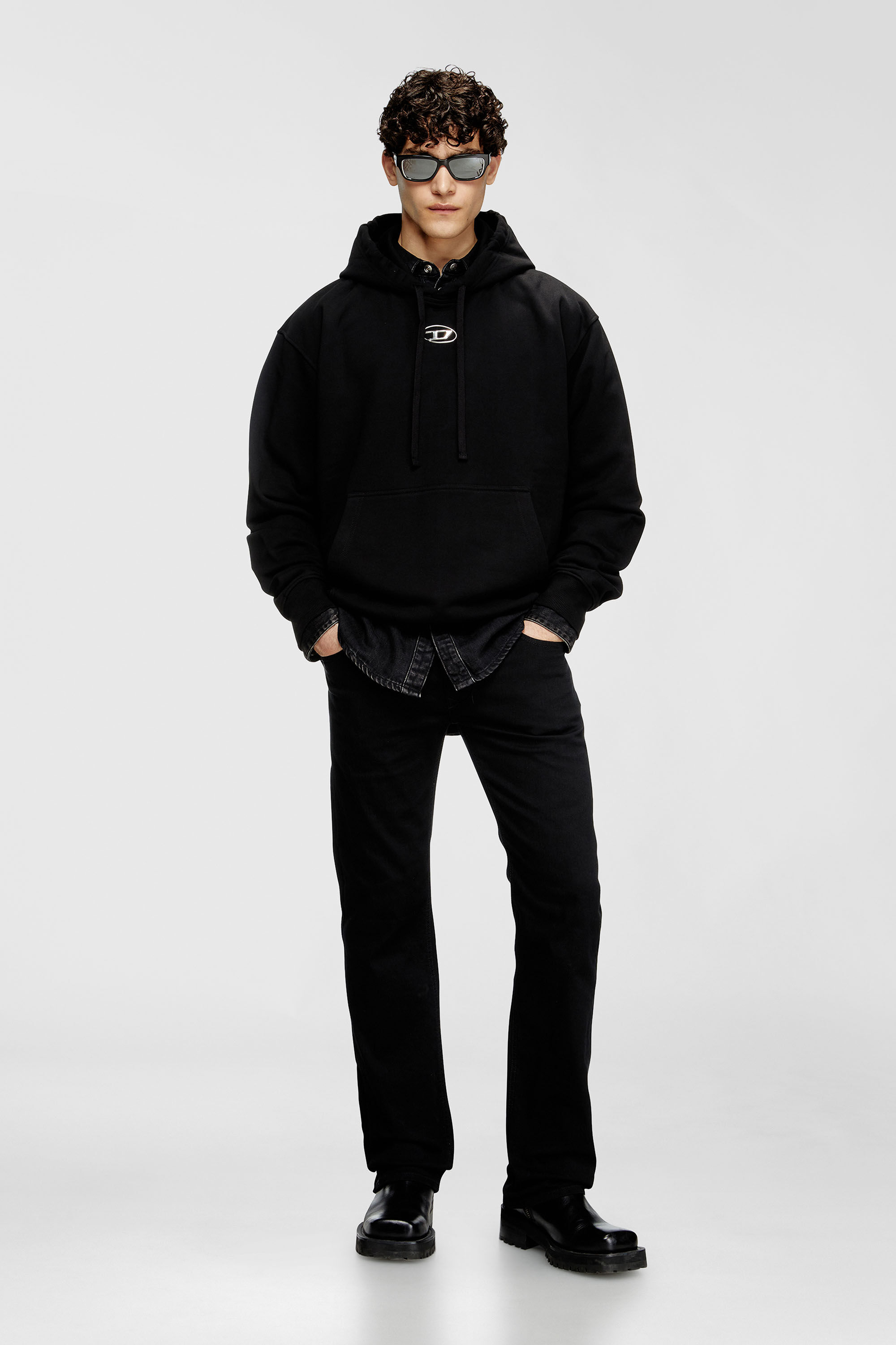 Diesel - S-MACS-HOOD-OD, Herren Hoodie in &Uuml;bergr&ouml;&szlig;e mit Metallic-Logo in Schwarz - 1