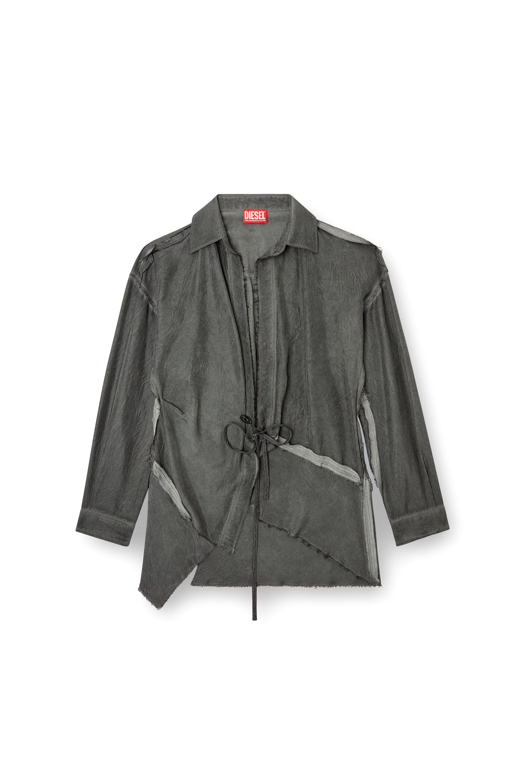 Diesel - C-RAZY-Q1, Woman's Asymmetric wrap shirt in wrinkled twill in Black - 2