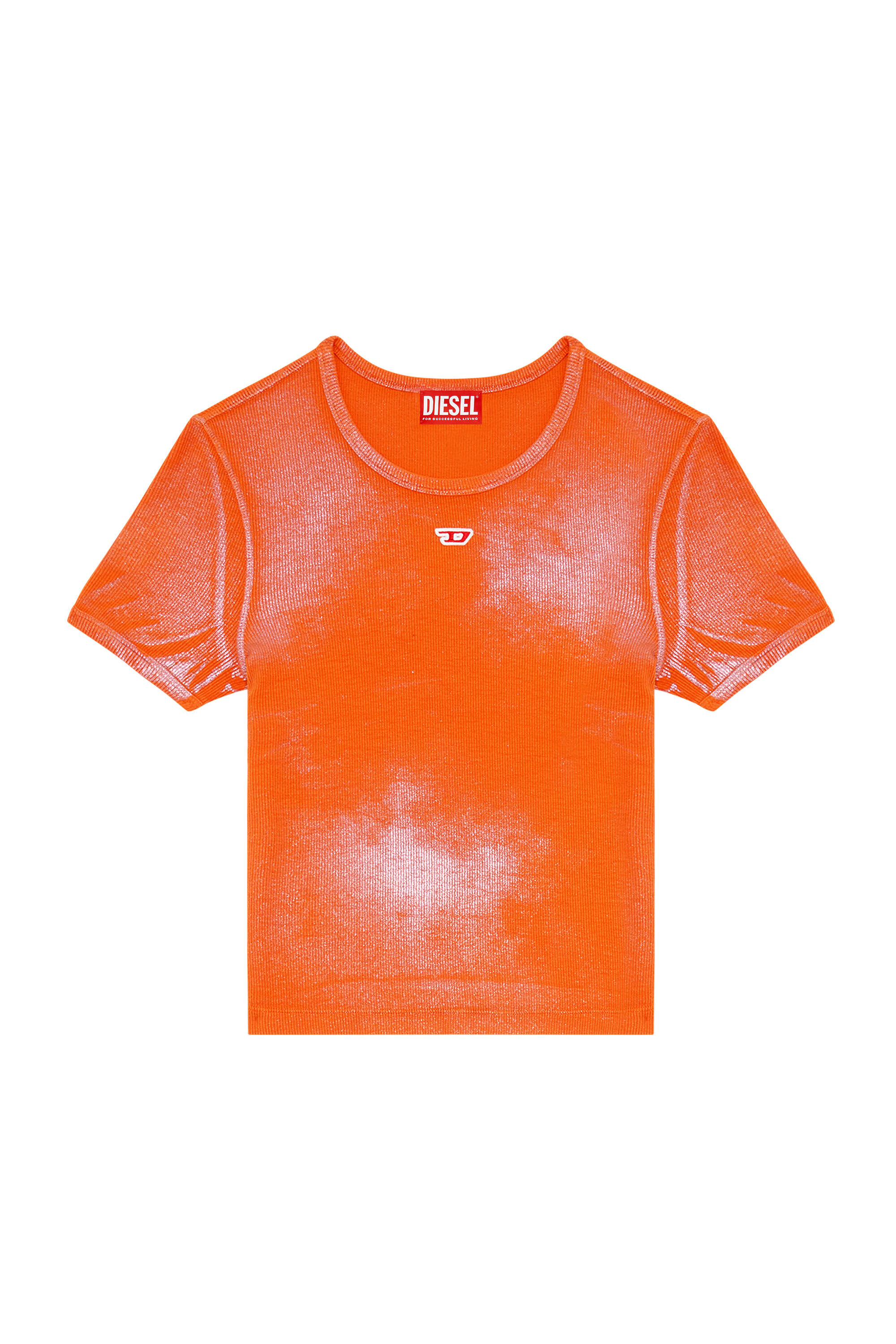 Diesel - T-ELE-N1, Damen Metallic-T-Shirt in ausgewaschener Optik in Orange - 2
