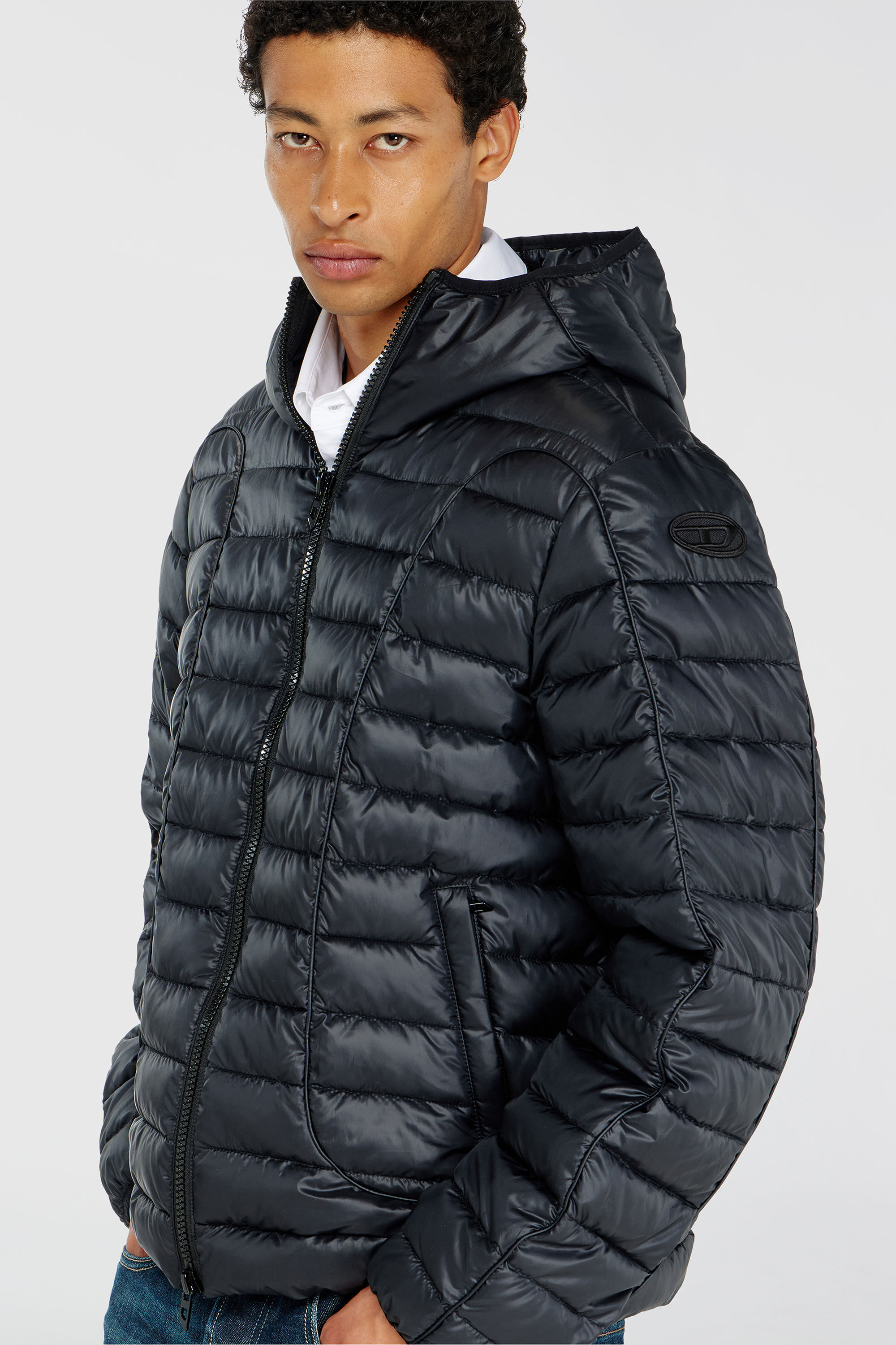 Diesel - W-STONE-WRD, Herren Steppjacke mit tonalen Paspeln in Schwarz - 5