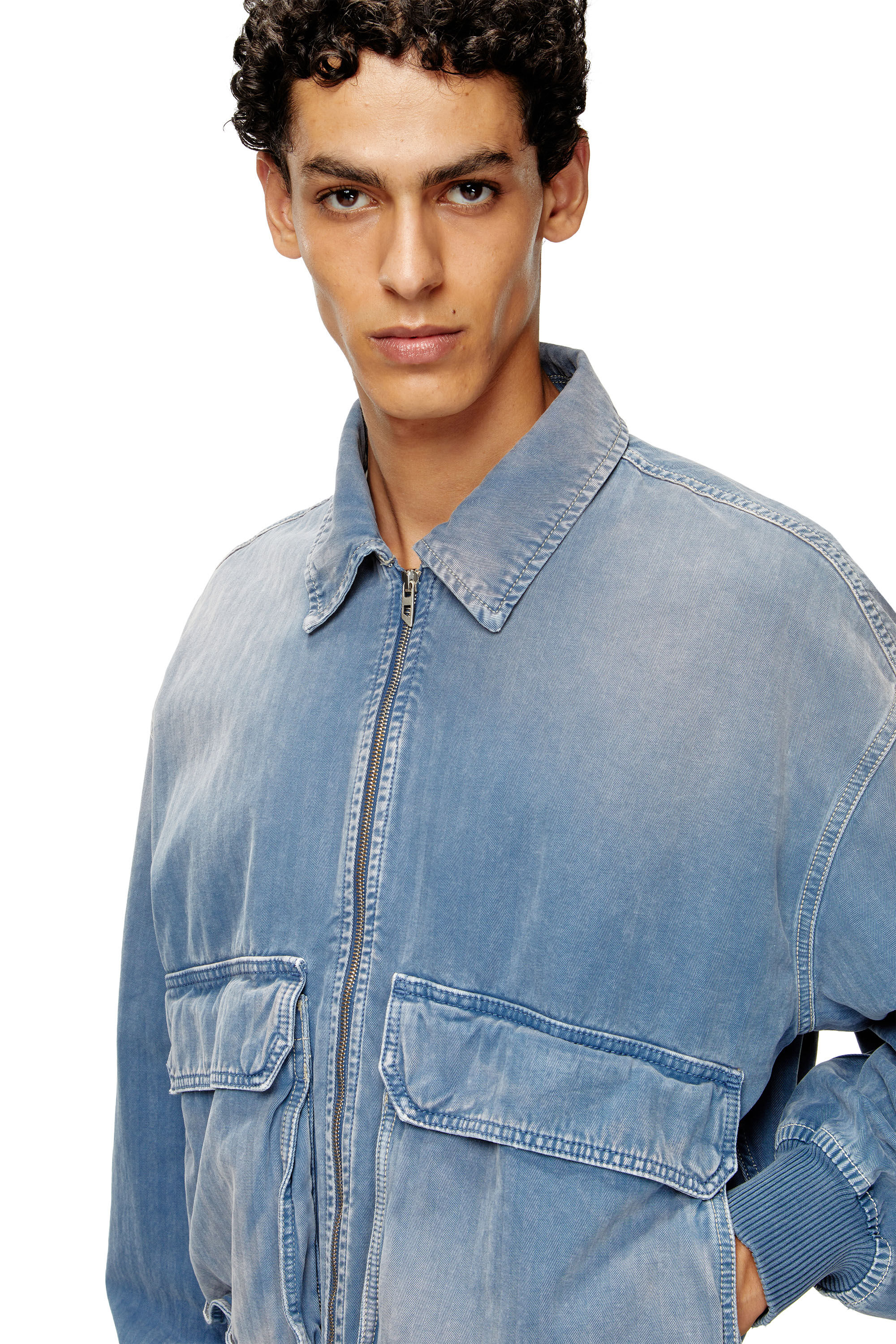 Diesel - D-KURZ, Unisex Jacke aus farbigem Fischgräten-Denim in Hellblau - 5