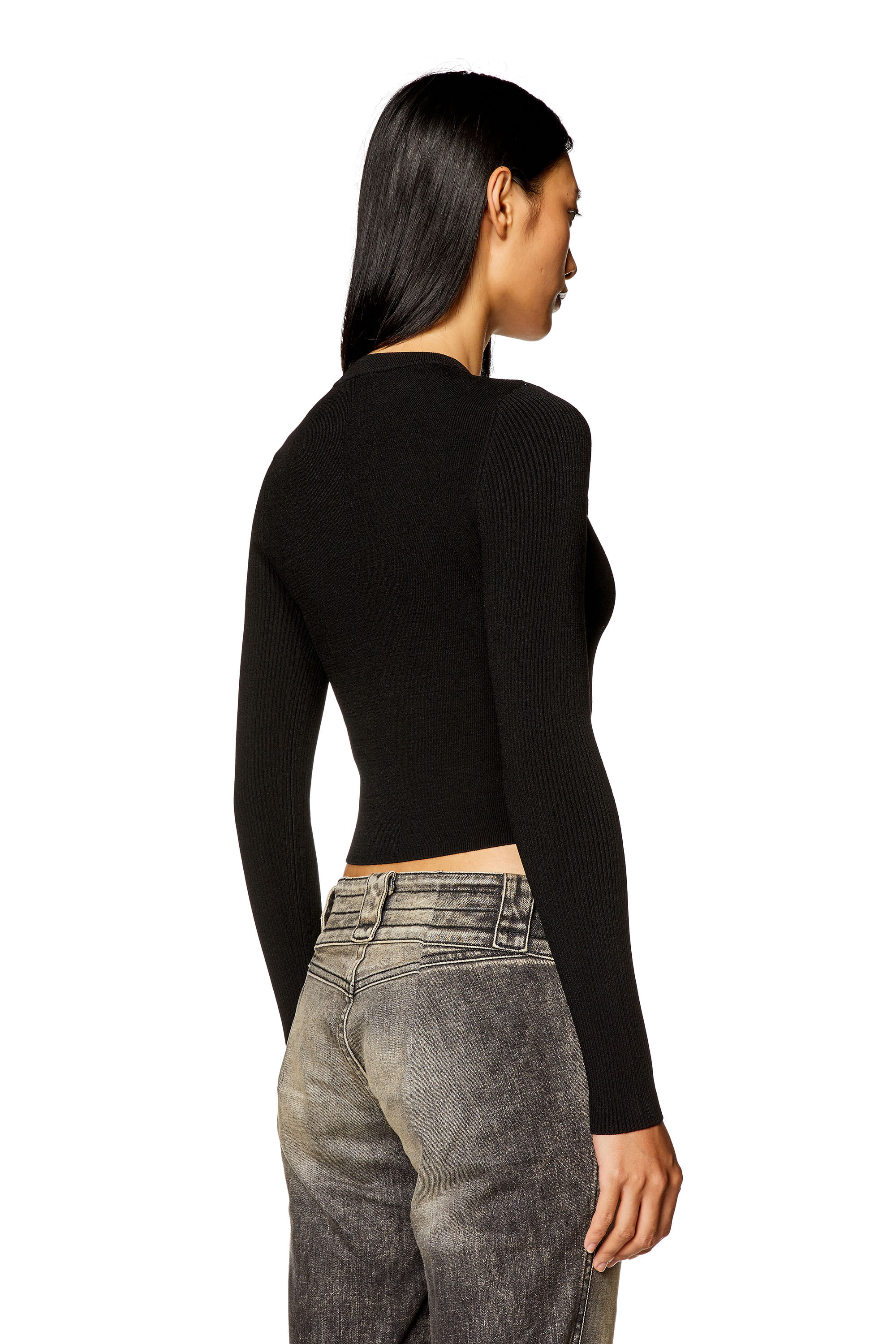 Diesel - M-VALARY, Damen Langarm-Top aus Rippstrick in Schwarz - 4
