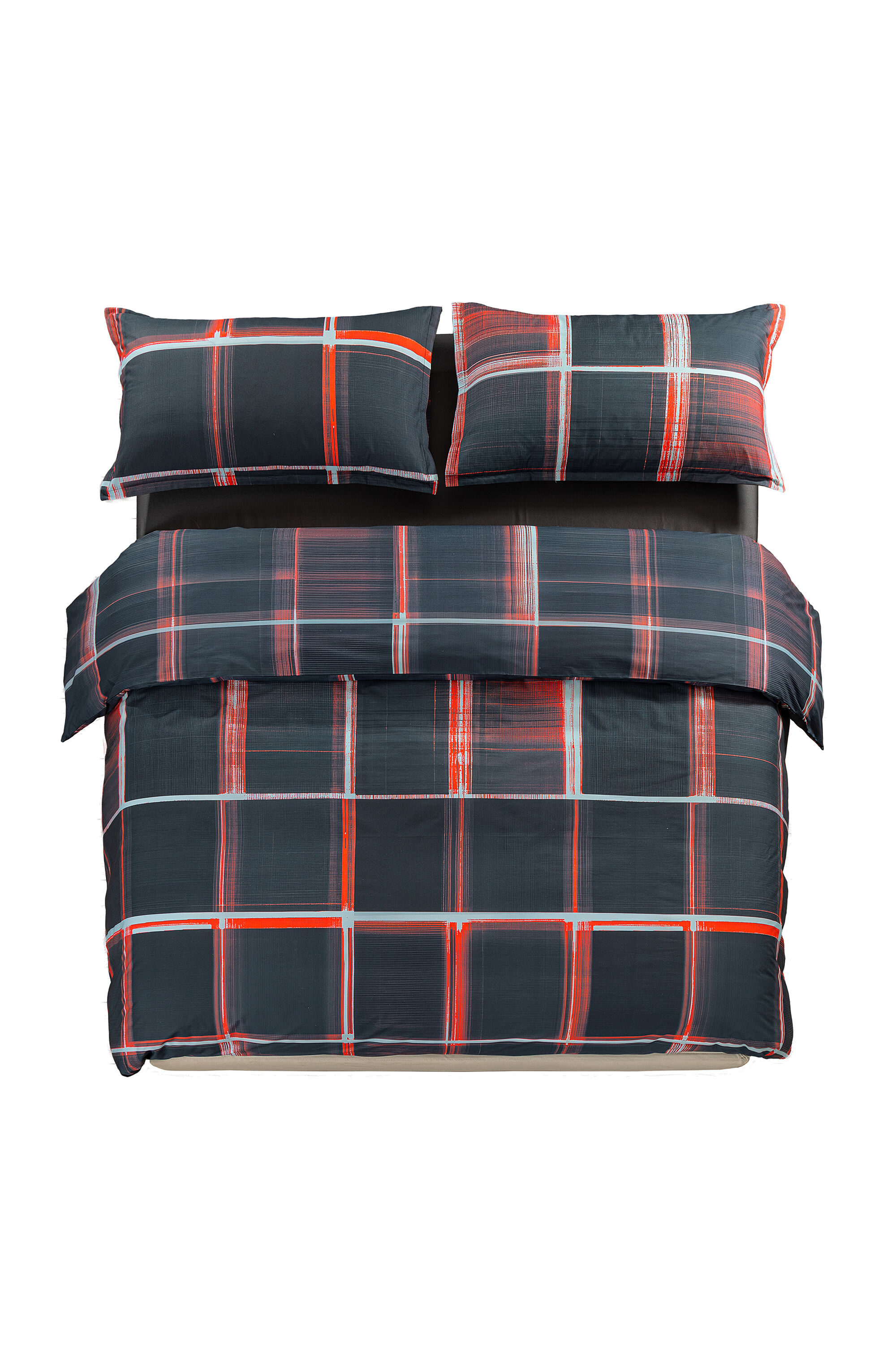 Diesel - 1016331 PSYCHEDELIC CHECKS DARK  DUVET C, Unisex Perkal-Bettbezug-Set f&uuml;r ein Queen-Size-Bett in Schwarz/Rot - 1