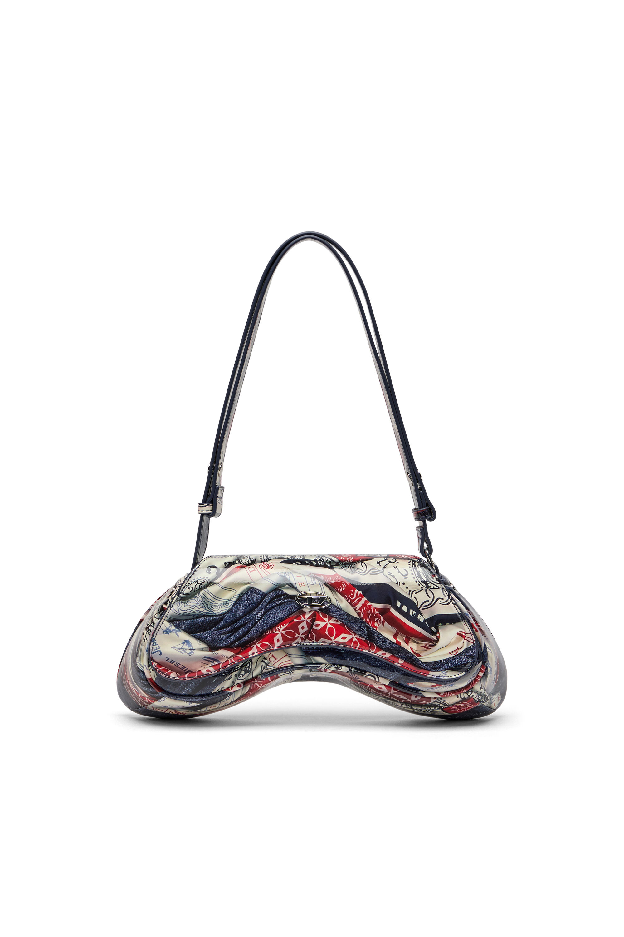 Diesel - PLAY CROSSBODY, Damen Play-Schultertasche mit glänzendem PU-Print in Weiss/Blau - 1