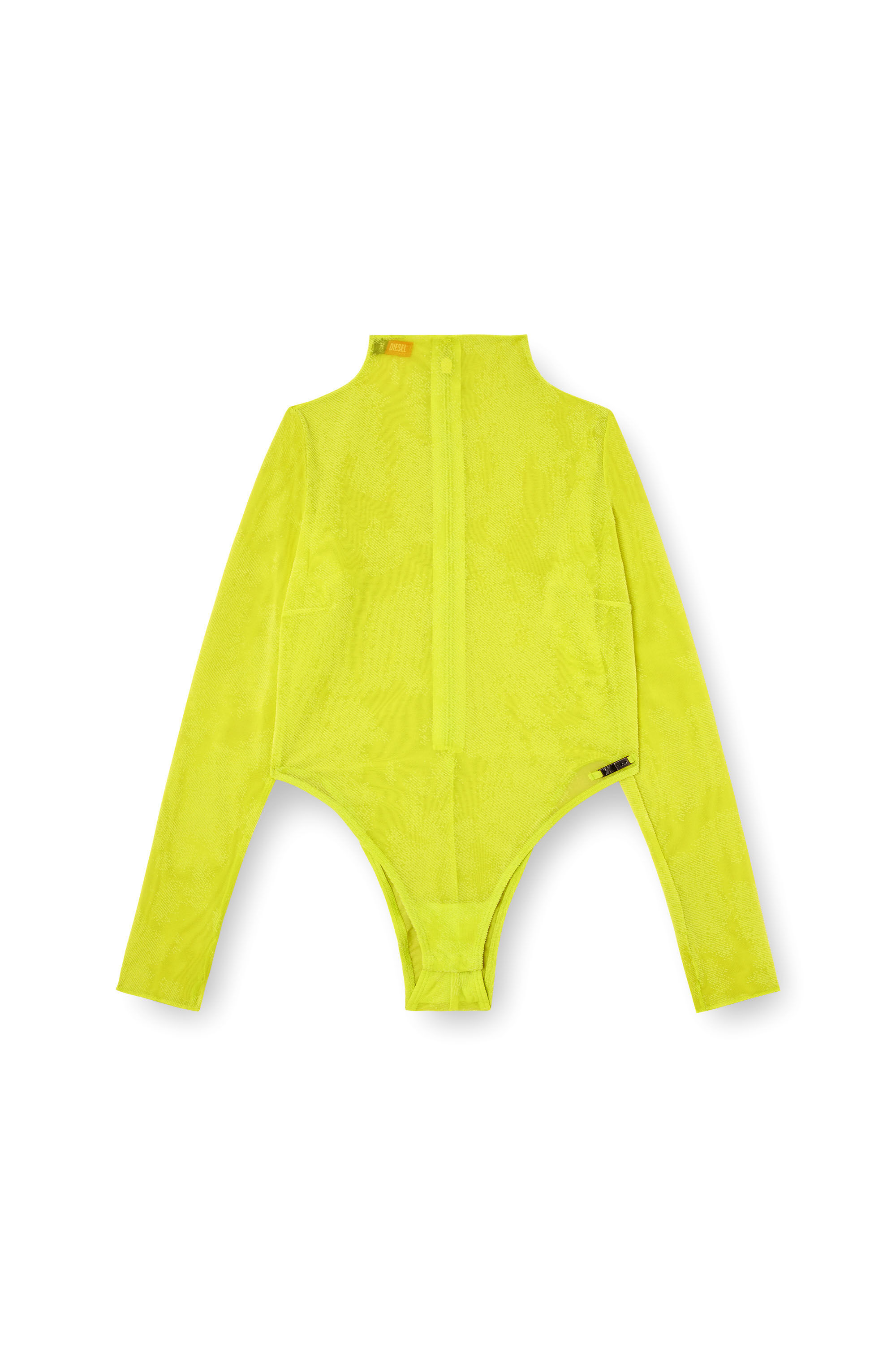 Diesel - LONG-SLEEVE-BODYSUIT, Damen Rollkragen-Bodysuit aus beflocktem Mesh in Neongrün - 2