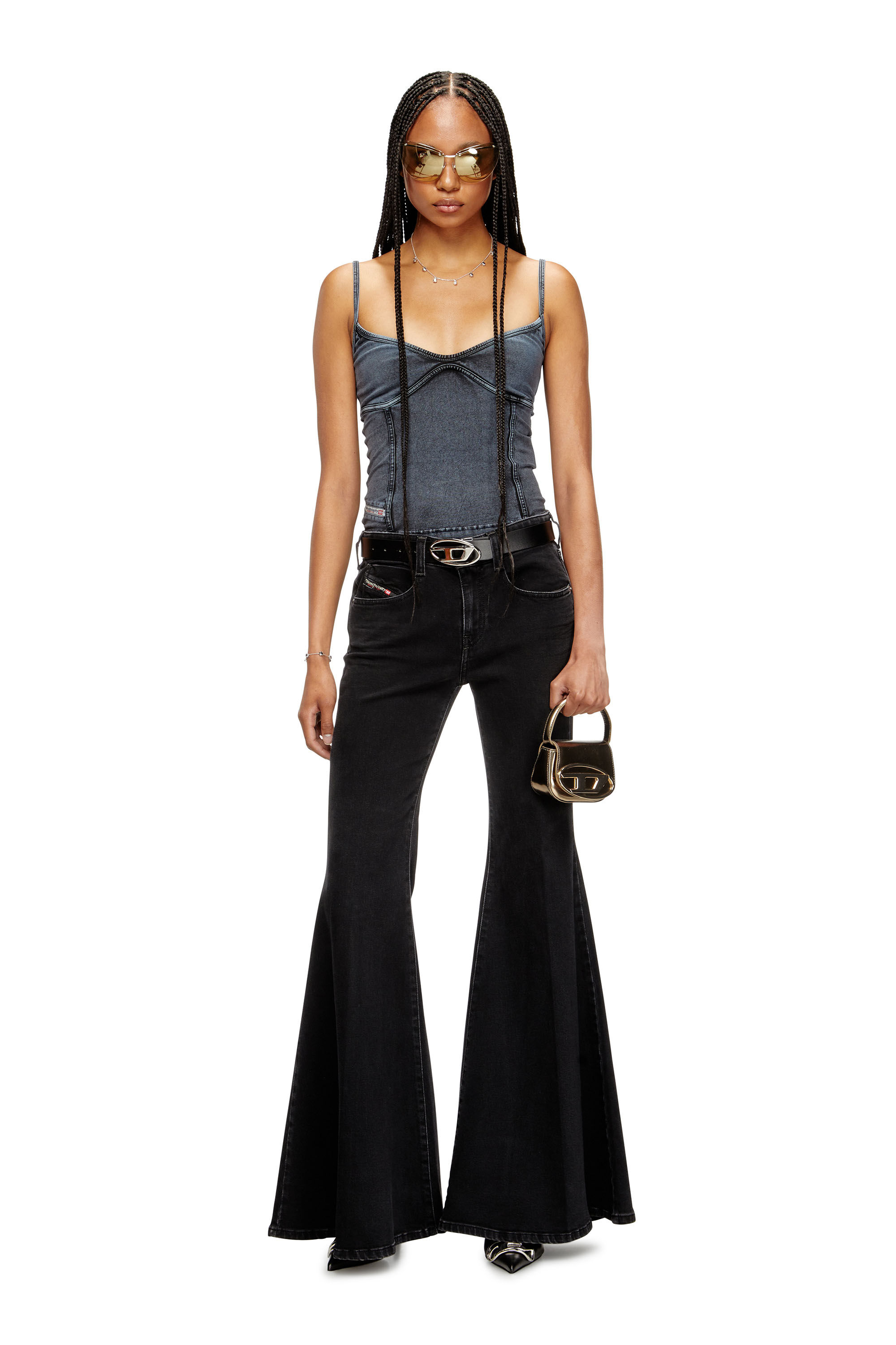 Diesel - Damen Flare Jeans 1970 D-Bleess 09M69, Schwarz/Dunkelgrau - 1