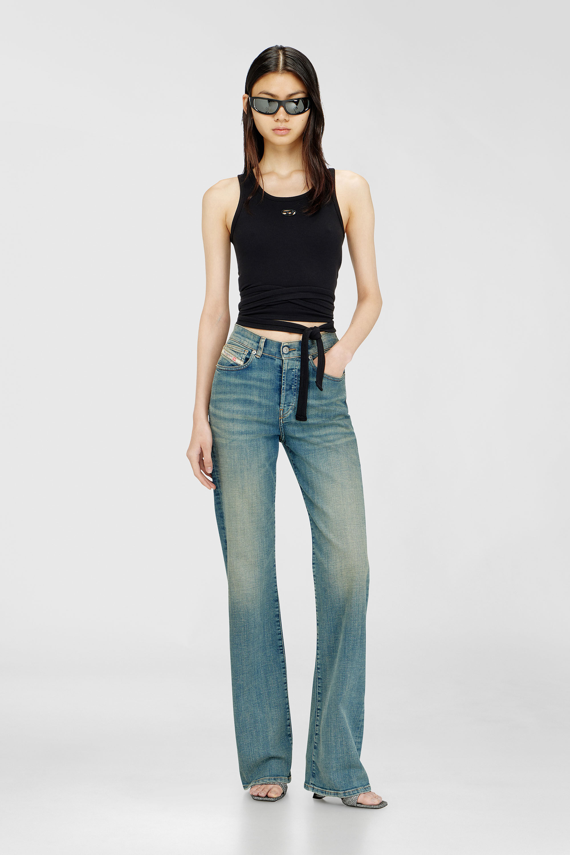 Diesel - T-ANKY-TAIL-S1, Damen Crop-Top mit Wickelschn&uuml;ren in Schwarz - 1