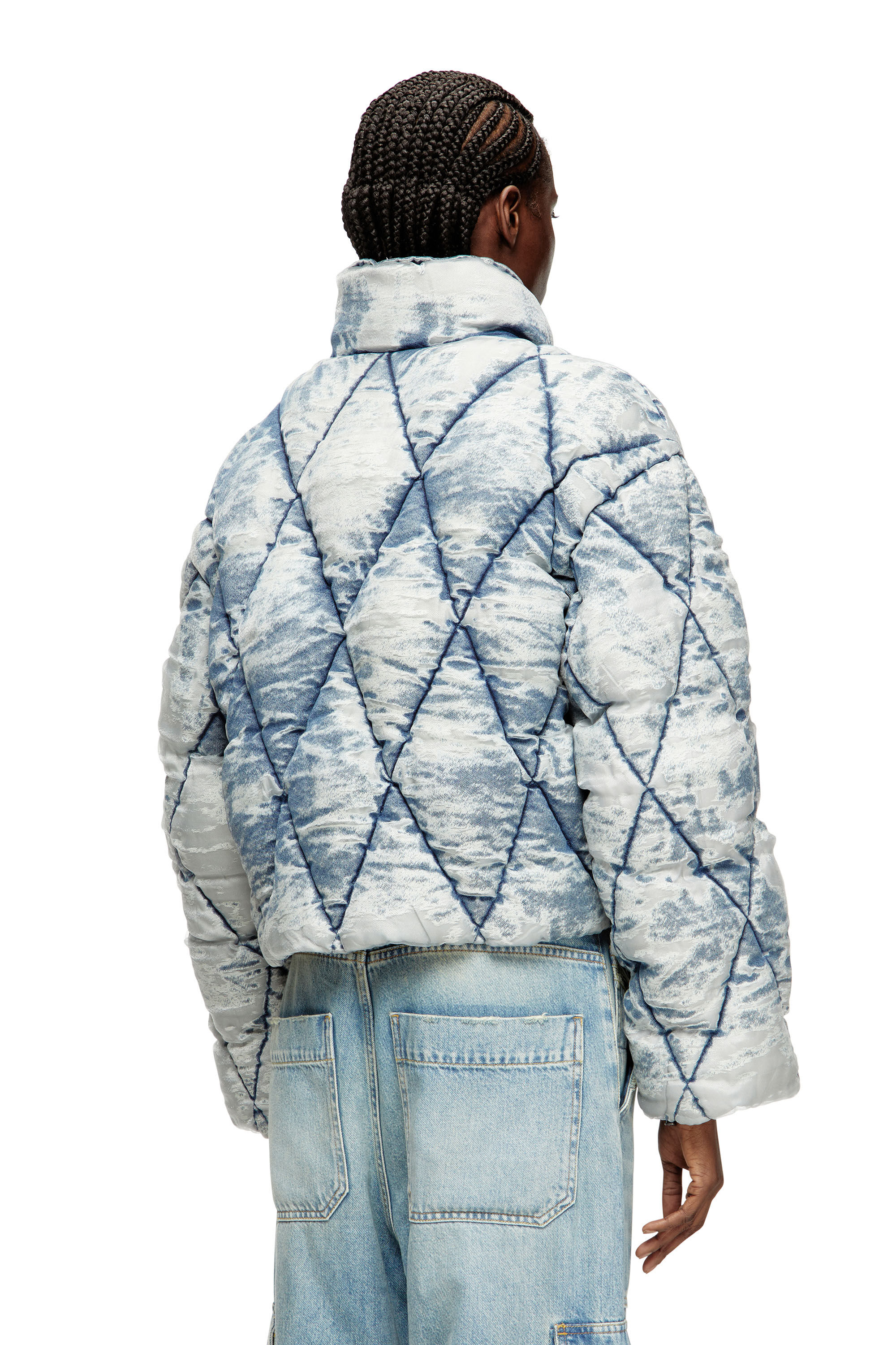 Diesel - W-HISTEL, Damen Daunen-Jacke aus Argyle-gestepptem Dévoré-Shellstoff in Hellblau - 4