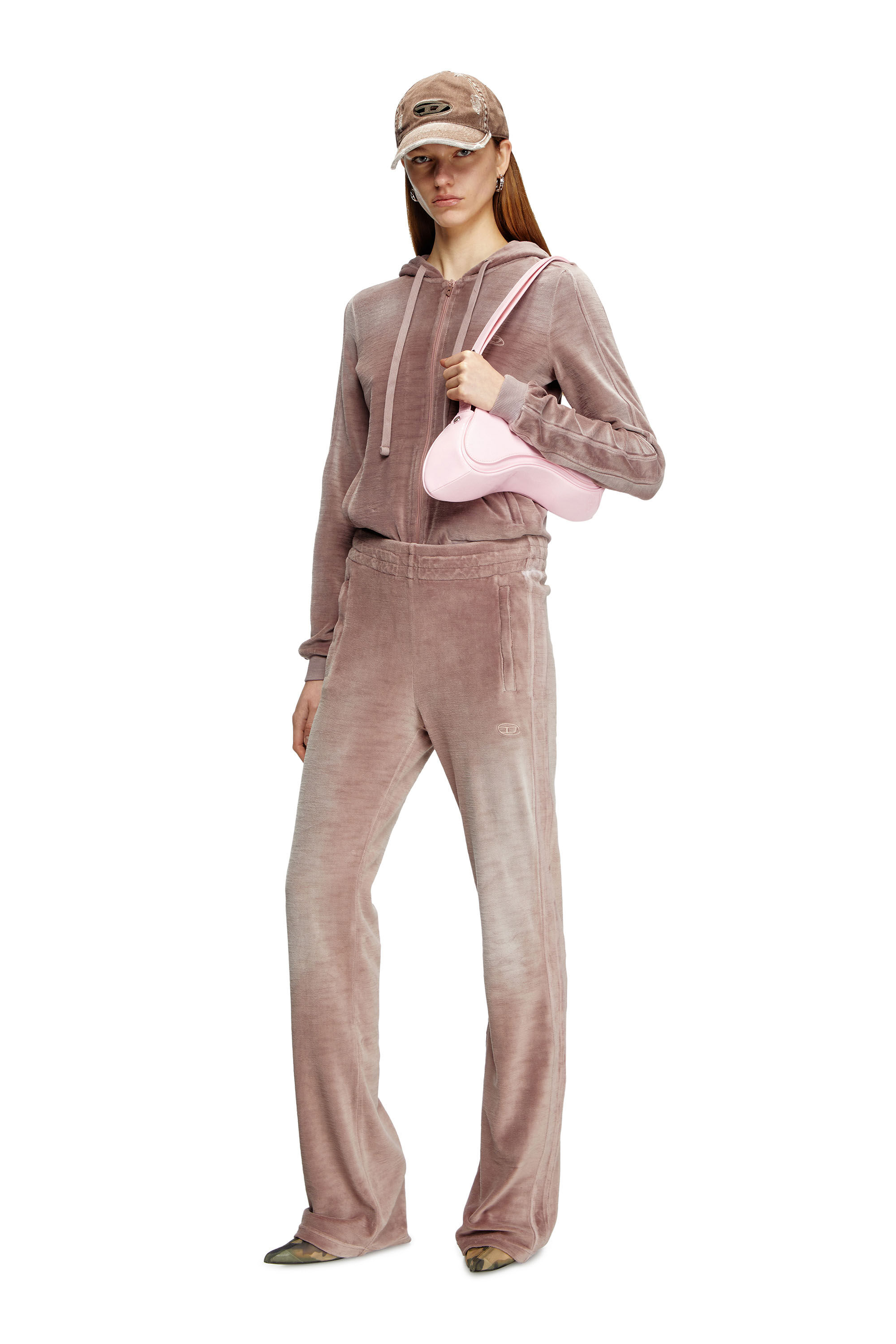 Diesel - F-ELY-Q1, Damen Hoodie mit Reißverschluss aus verblasster Chenille in Rosa - 1