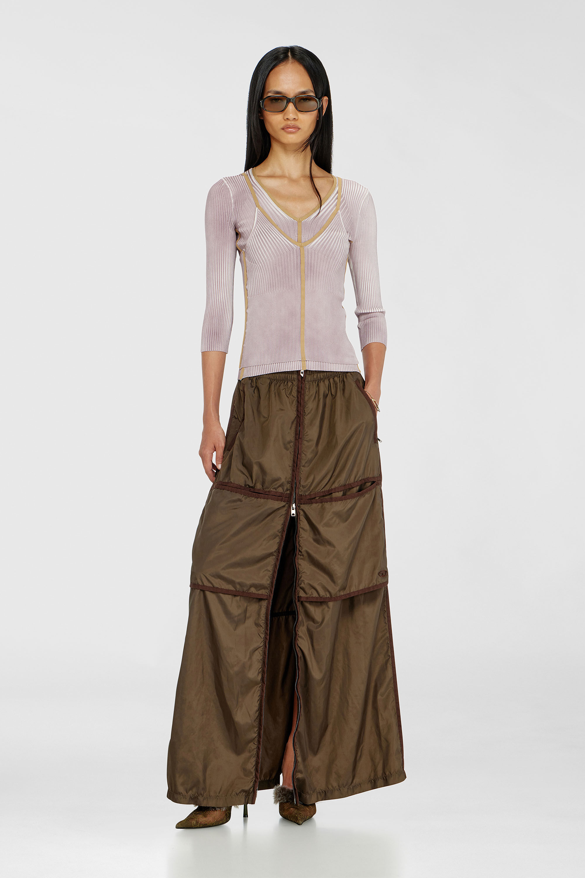 Diesel - M-SARMITE, Damen Rippstrick-Cami-Top mit kontrastierenden B&auml;ndern in Lila - 1