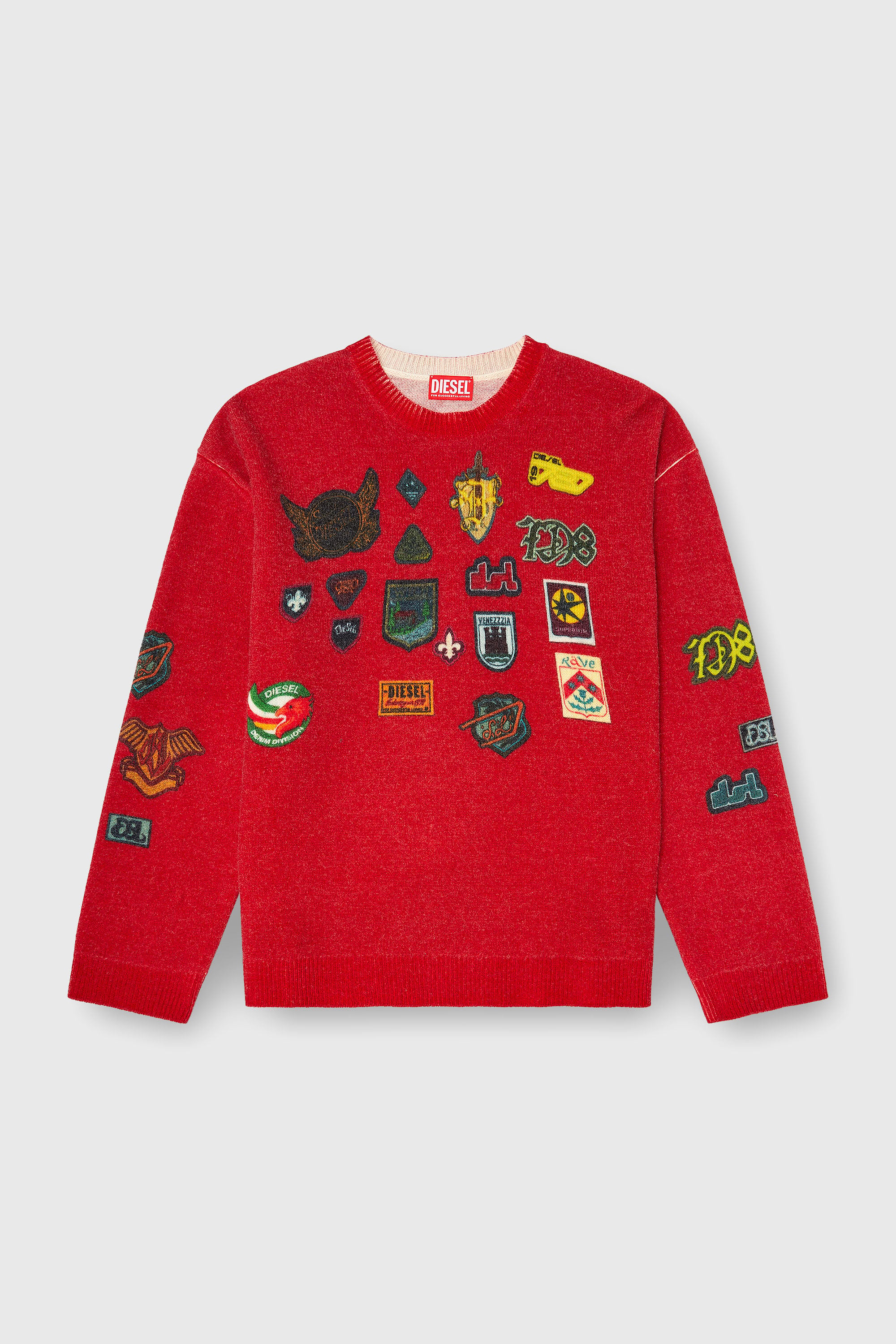 Diesel - K-PATCY, Herren Wollpullover mit bedruckten patches in Rot - 2