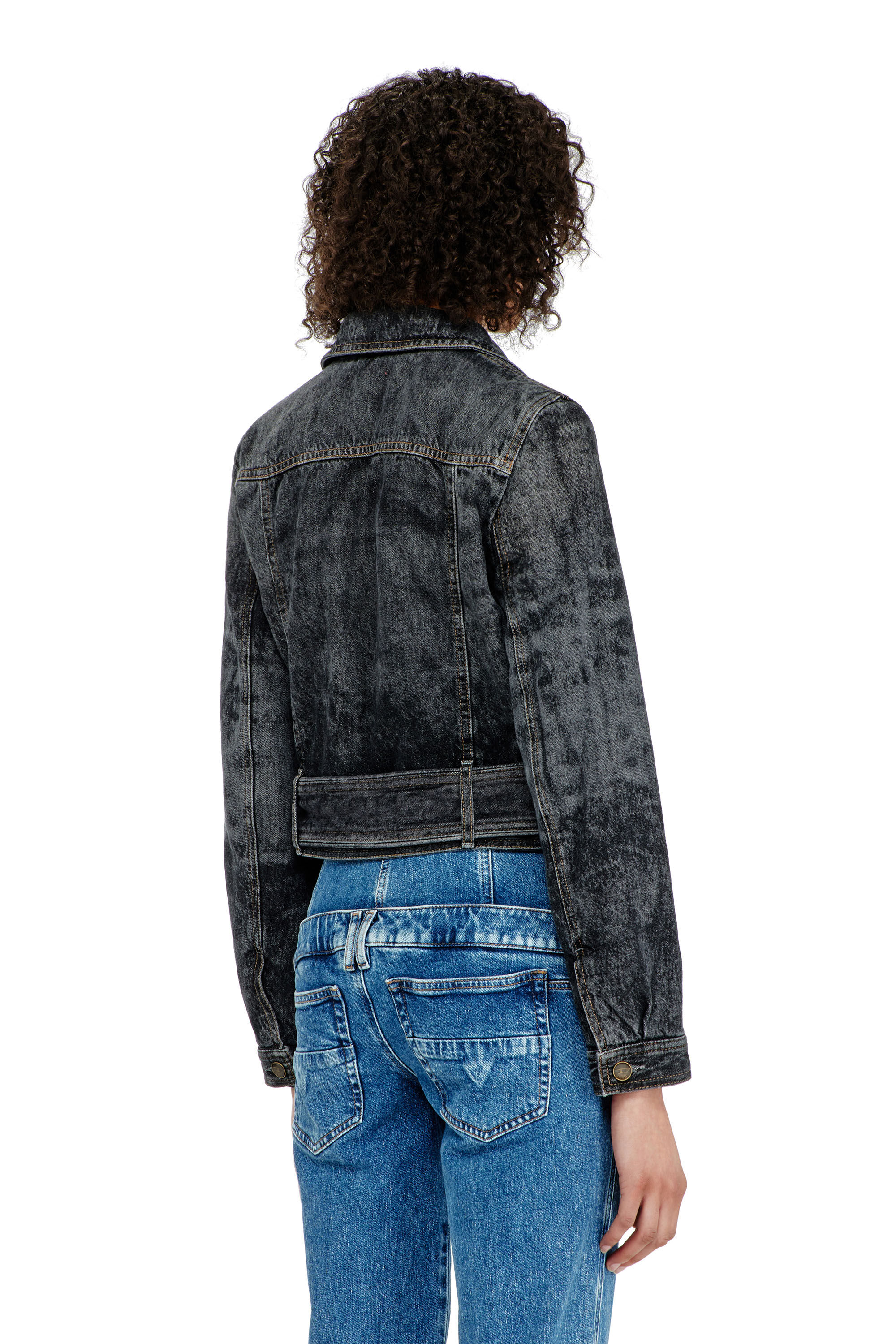Diesel - DE-LEGEND-S, Damen Cropped Denimjacke mit G&uuml;rtel in Schwarz/Dunkelgrau - 3