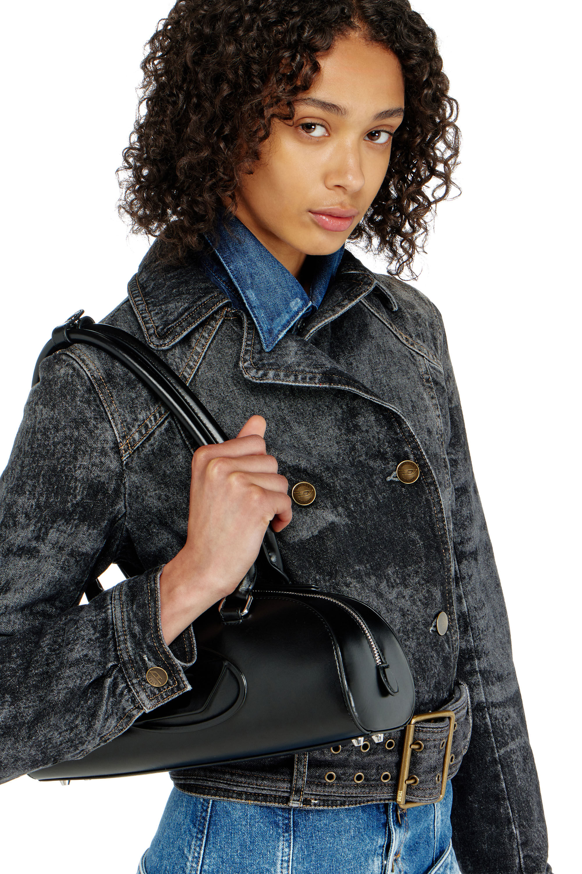 Diesel - DE-LEGEND-S, Damen Cropped Denimjacke mit G&uuml;rtel in Schwarz/Dunkelgrau - 4